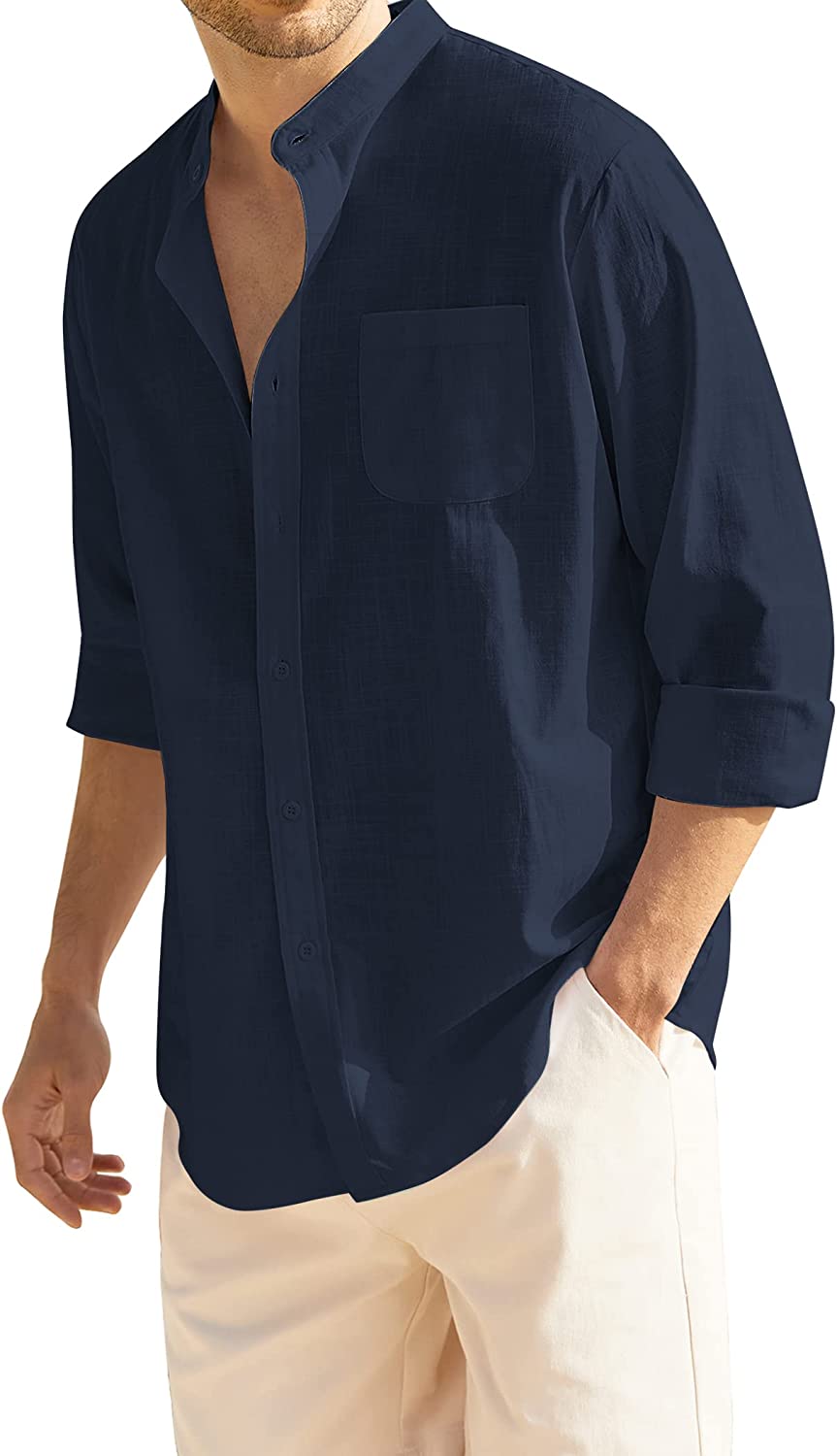 COOFANDY Men's Linen Shirts Short Sleeve Casual Shirts Button Down Shirt  for Men