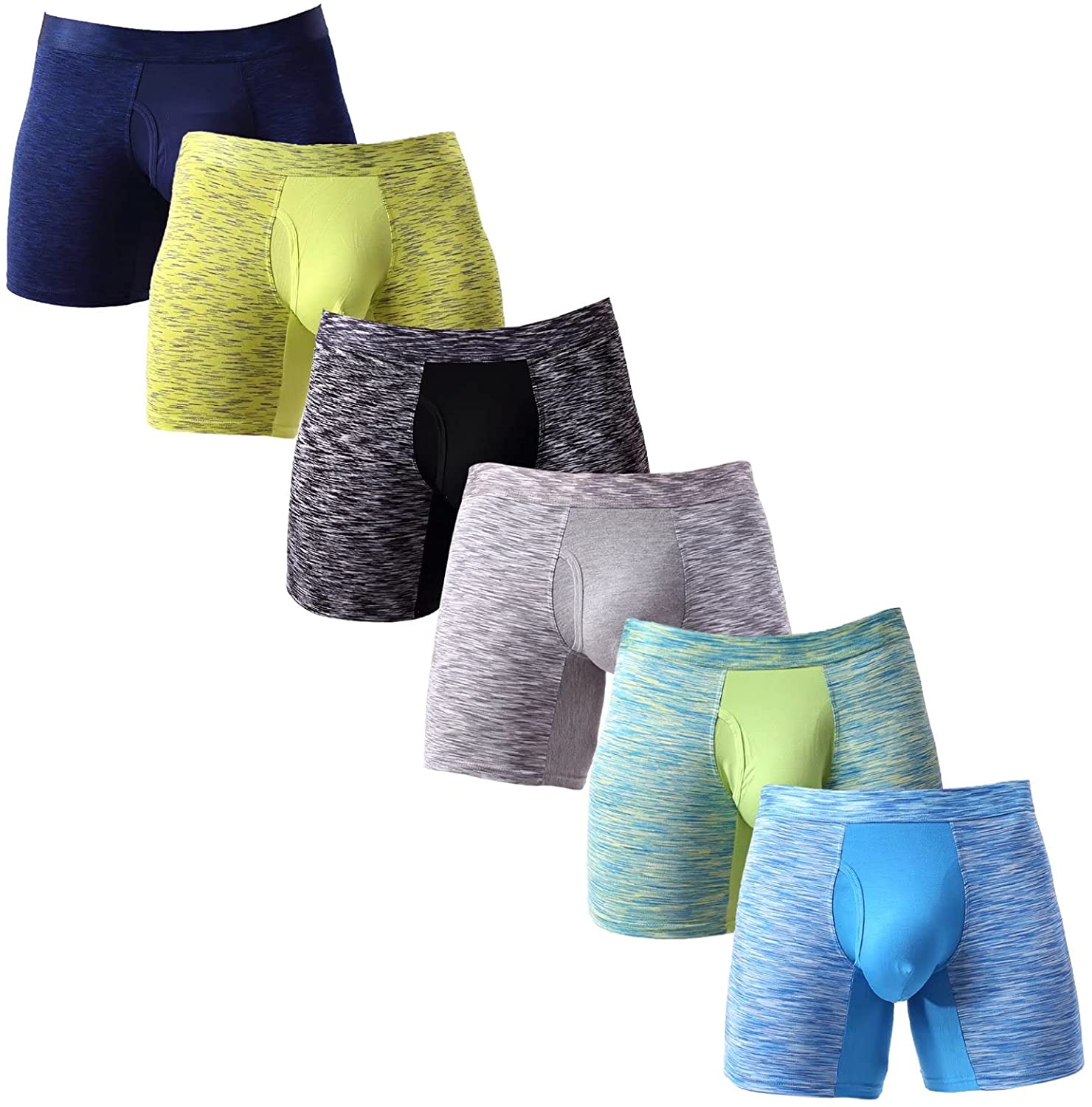Mens No Ride up Boxer Briefs Long Leg Underwear Low Rise Soft Breathable Trunks with Bulge Pouch 