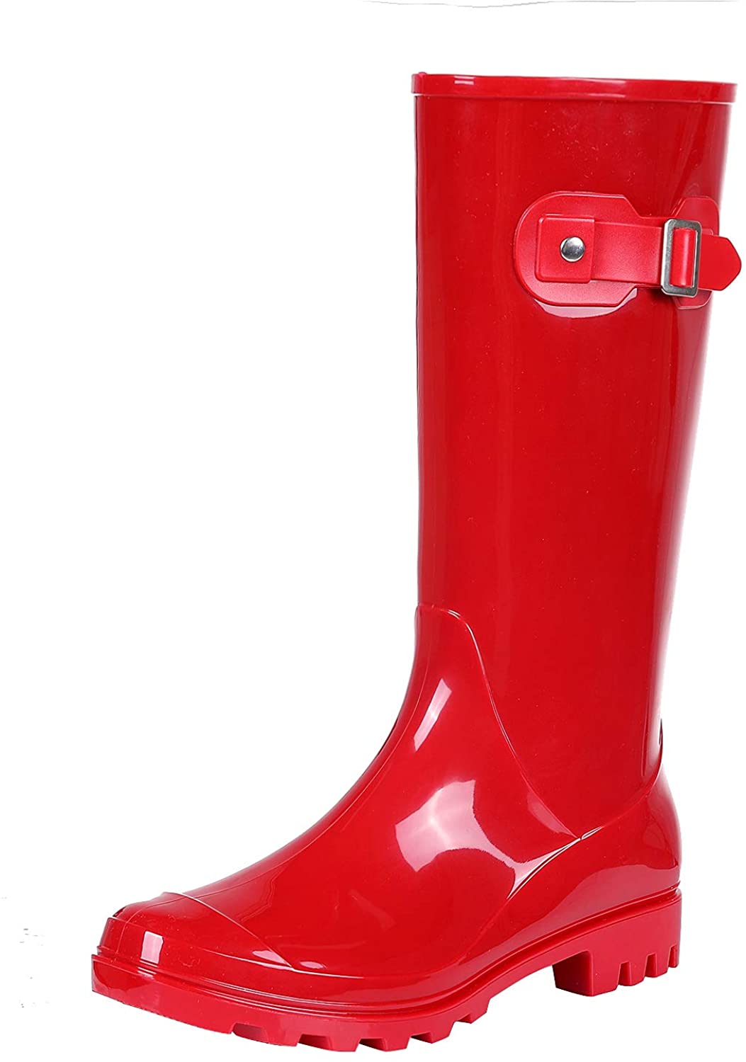 Women's Knee High Rain Boots Fashion Waterproof Tall Wellies Rain Shoes Narrow Calf 