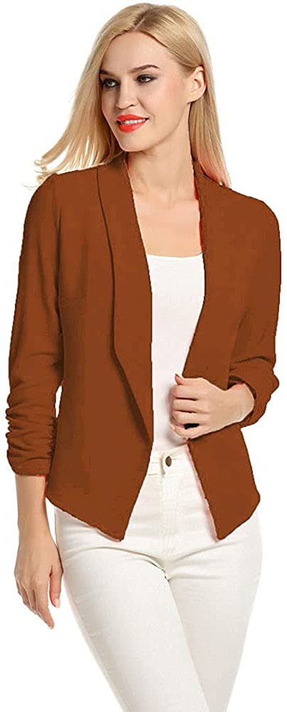 POGTMM Women 3/4 Sleeve Blazer Open Front Cardigan Jacket Work Office Blazer