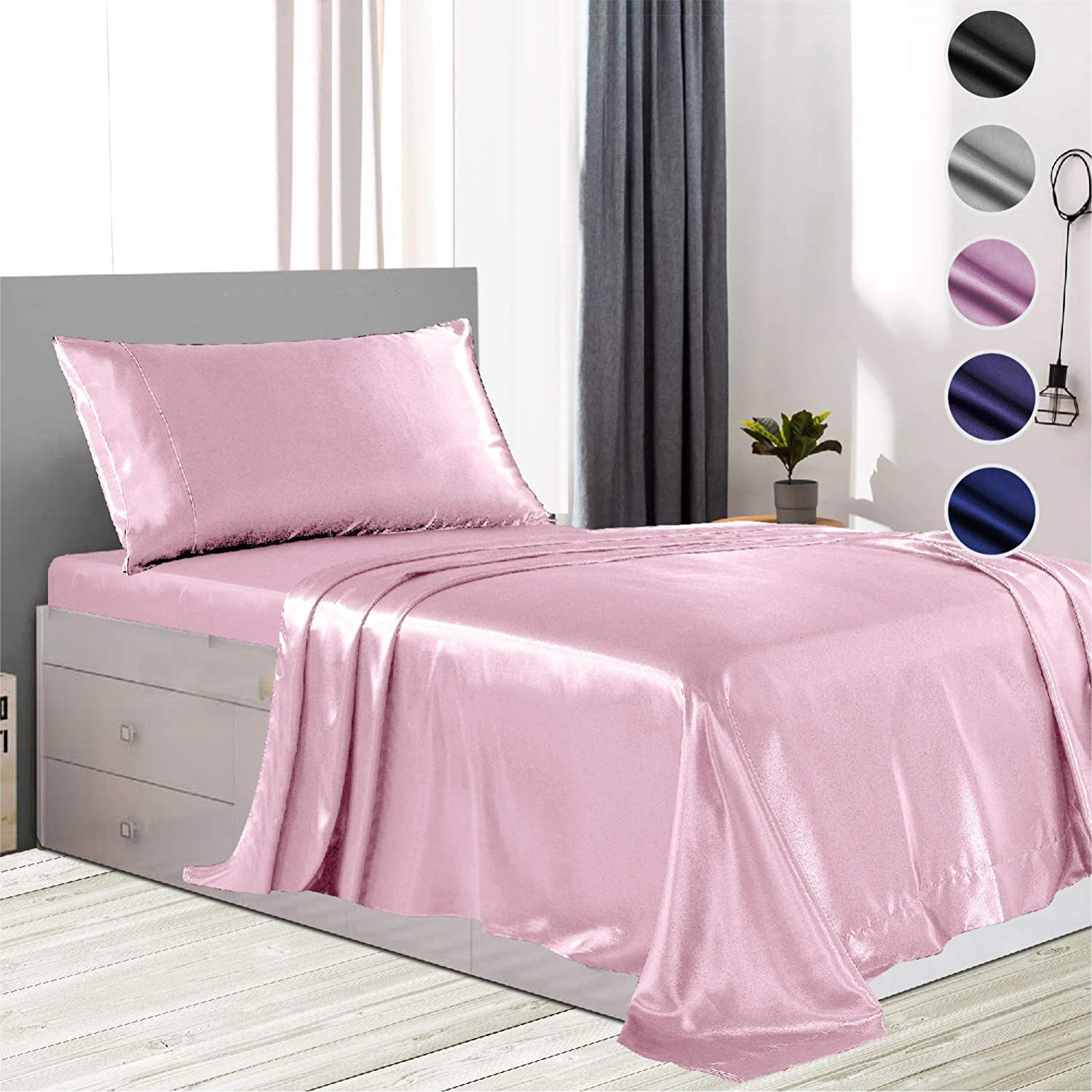 Details about   RUDONMG 4 Piece Rust Satin Sheets Full Size Satin Bed Sheets Set Silky Satin She 