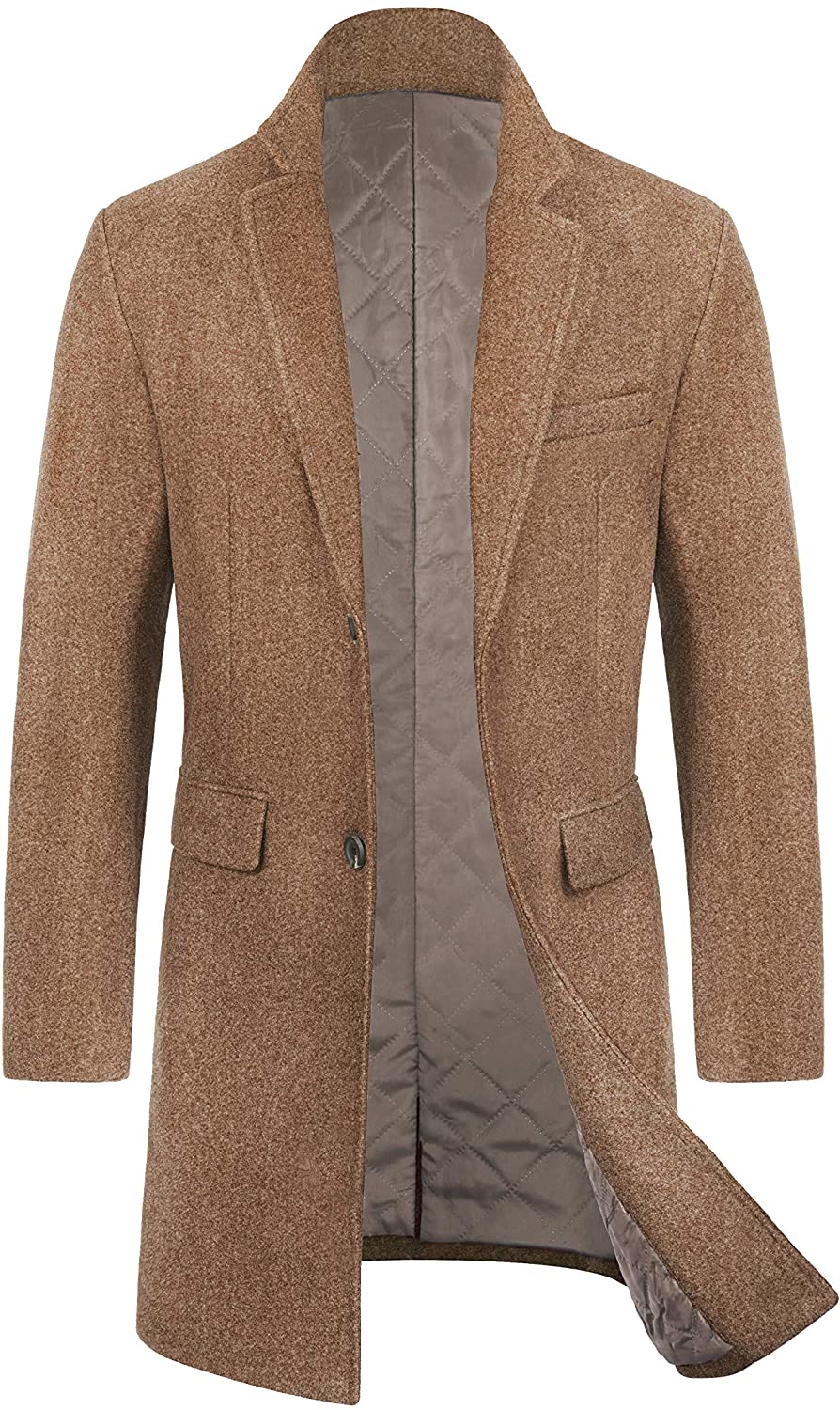 WULFUL Mens Wool Coat Long Trench Coat Winter Business Jacket 