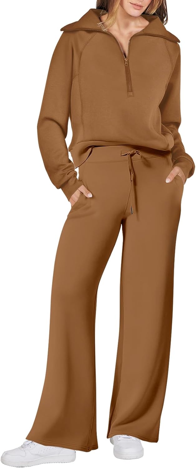  ANRABESS Women 2 Piece Outfits Sweatsuit Set 2023 Fall Trendy  Oversized Quarter Half Zip Sweatshirt Wide Leg Sweatpant Lounge Matching  Sweat Set Athletic Tracksuit Travel Clothes 1088heise-XS : Clothing, Shoes 