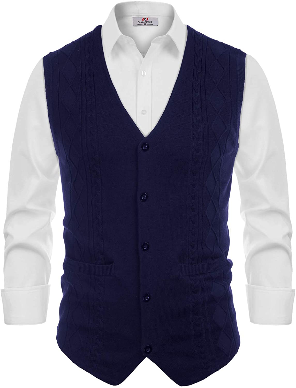 thumbnail 11 - PJ PAUL JONES Mens Cable Knit Sweater Vest Button Front V Neck Sweater Vest with