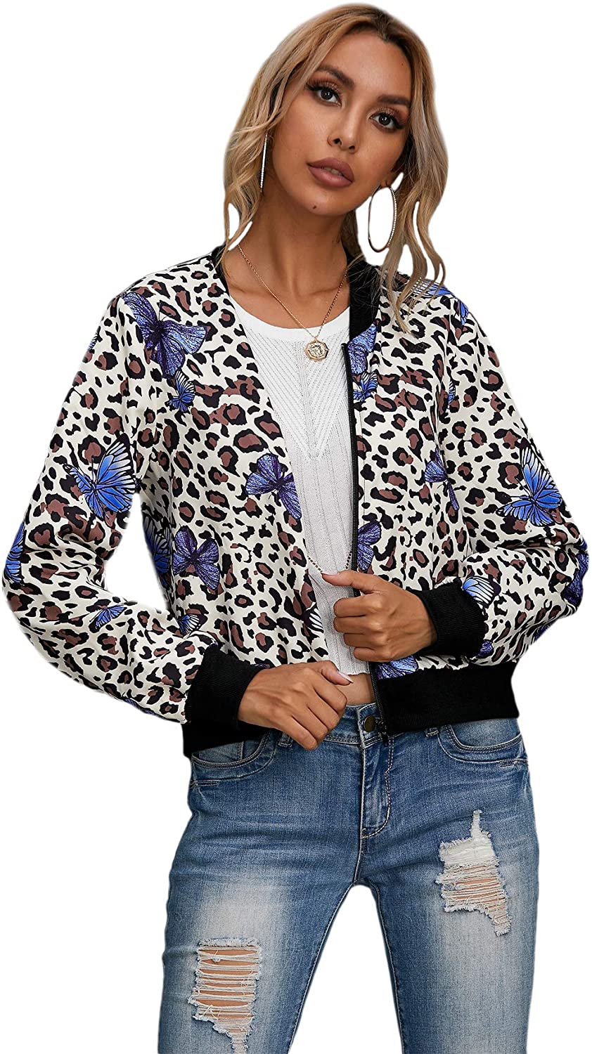 WDIRARA Womens Zip Front Plaid Print Long Sleeve Stand Collar Casual Jacket