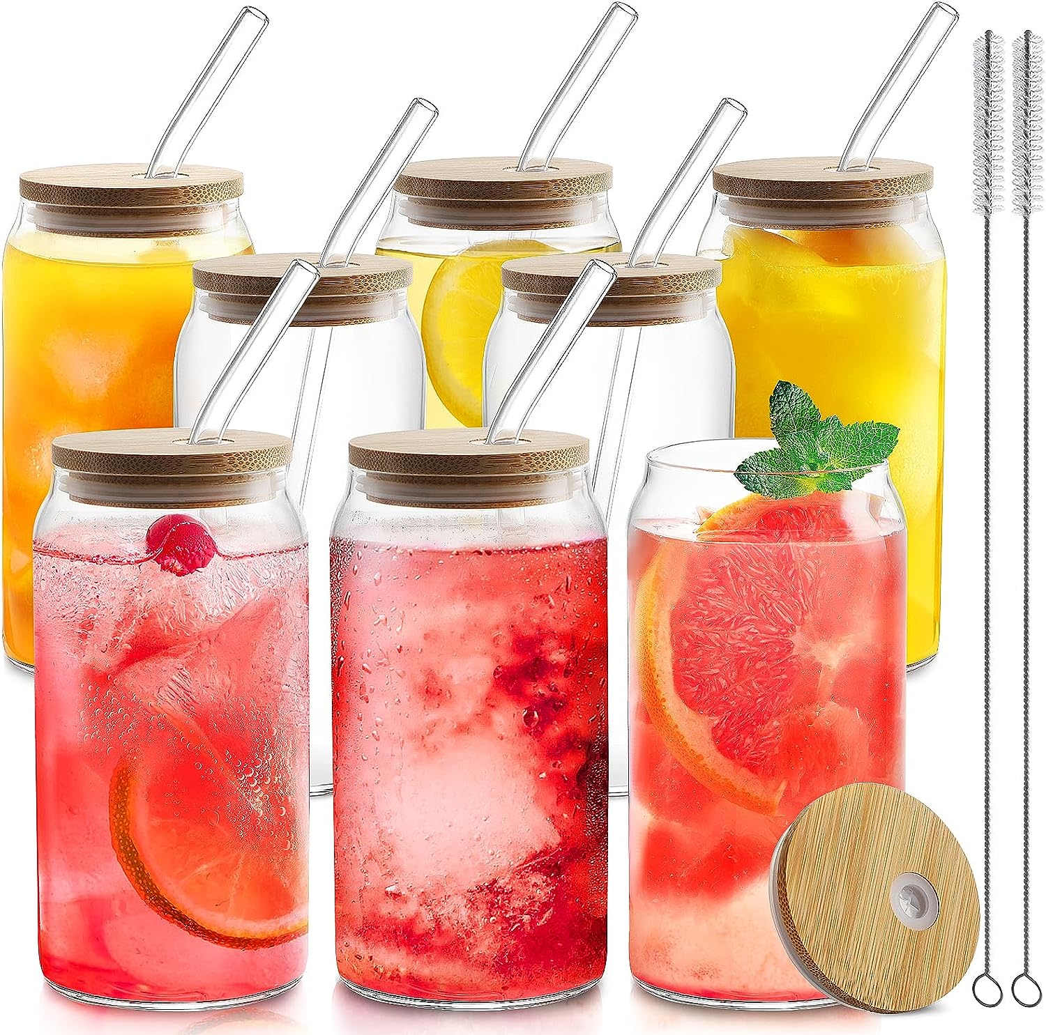  Finew 8PCS Drinking Glasses with Bamboo Lids and