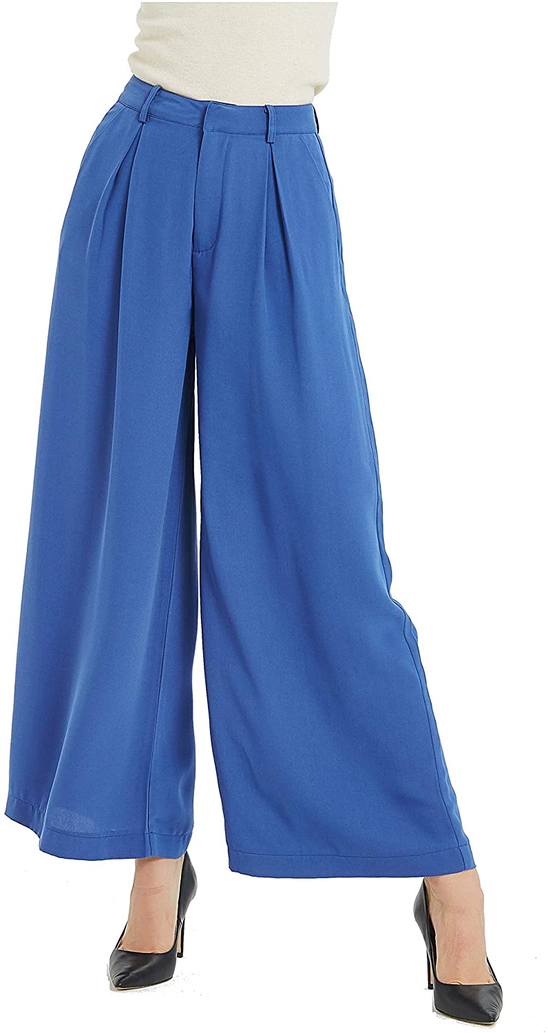 Buy Tronjori Women High Waist Casual Wide Leg Long Palazzo Pants Trousers  Regular Size, Charcoal Gray, Medium at