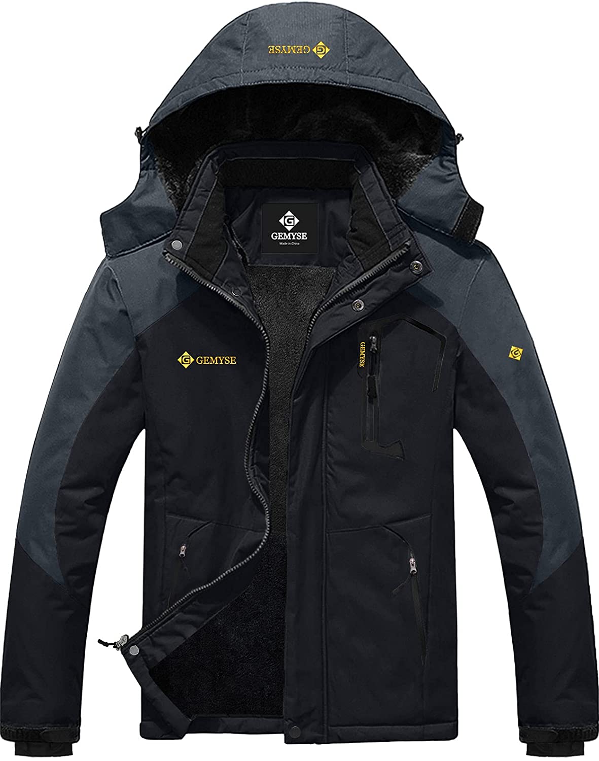 GEMYSE Mens Mountain Waterproof Ski Jacket Windproof Fleece Outdoor Winter Coat With Hood