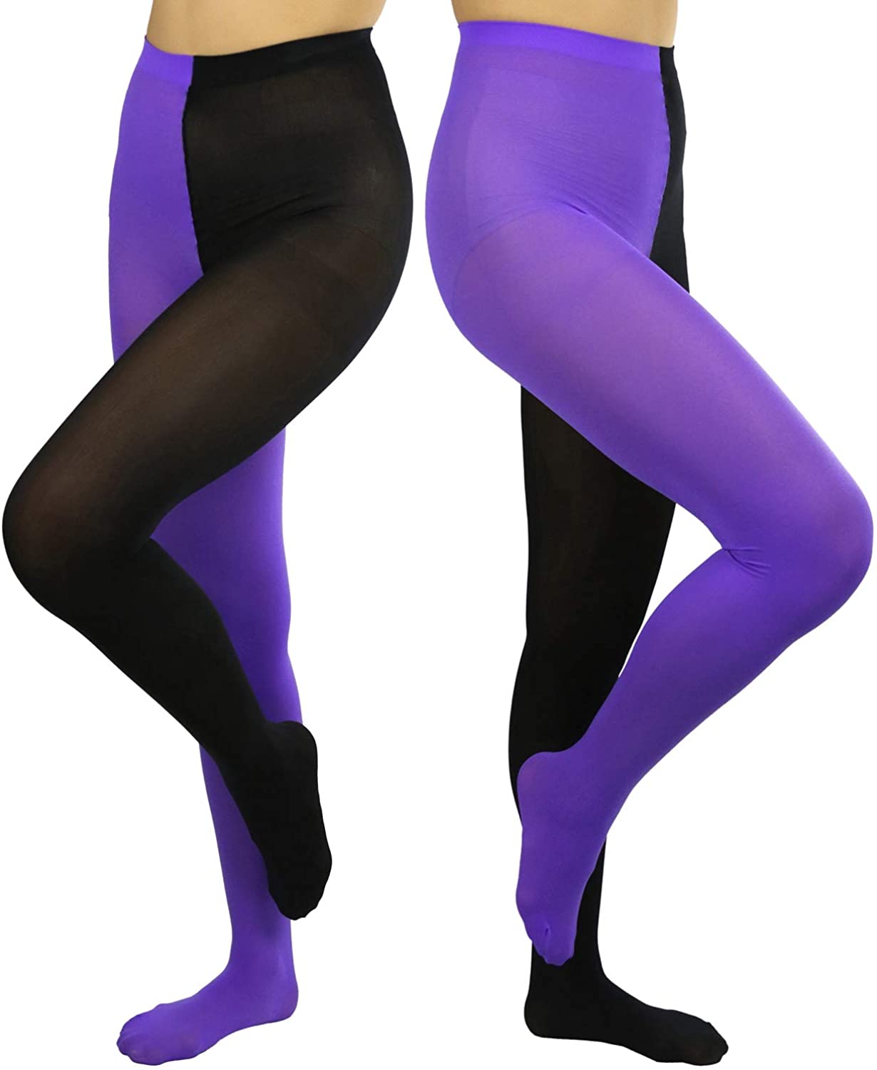 ToBeInStyle Women's Two Toned Vibrant Jester Contrast Opaque Multicolored  Tights