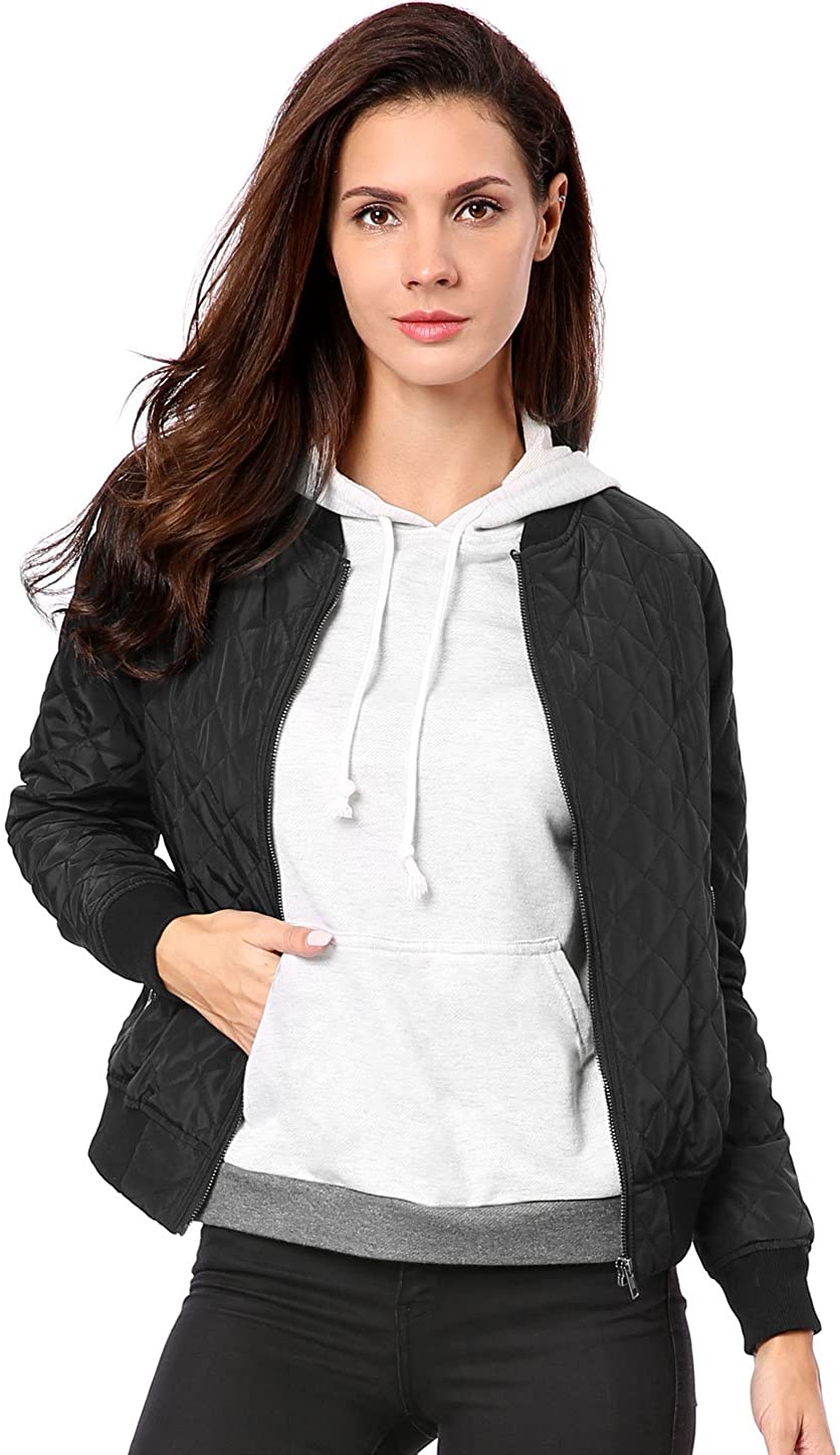 Download Allegra K Women's Raglan Long Sleeves Quilted Zip Up ...