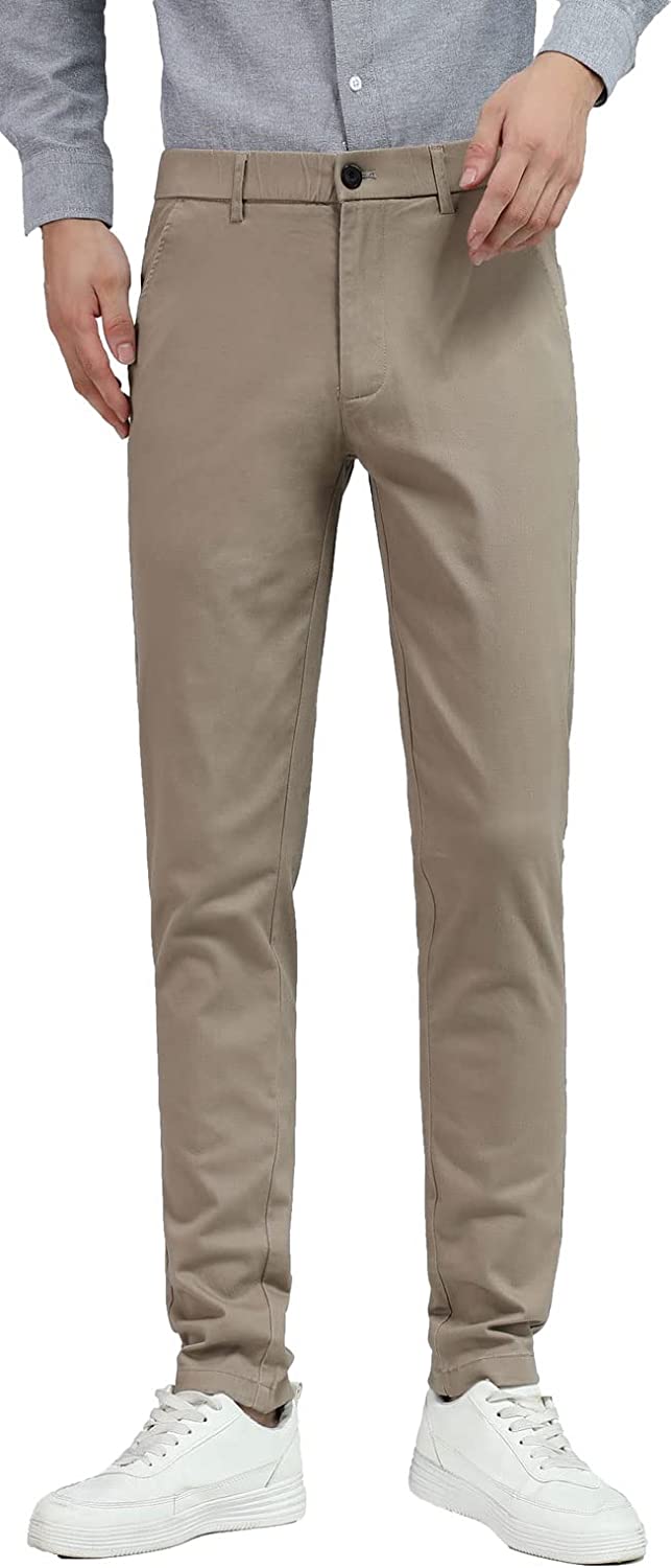 Plaid&Plain Men's Skinny Stretchy Khaki Pants Colored Pants Slim Fit Slacks  Tape