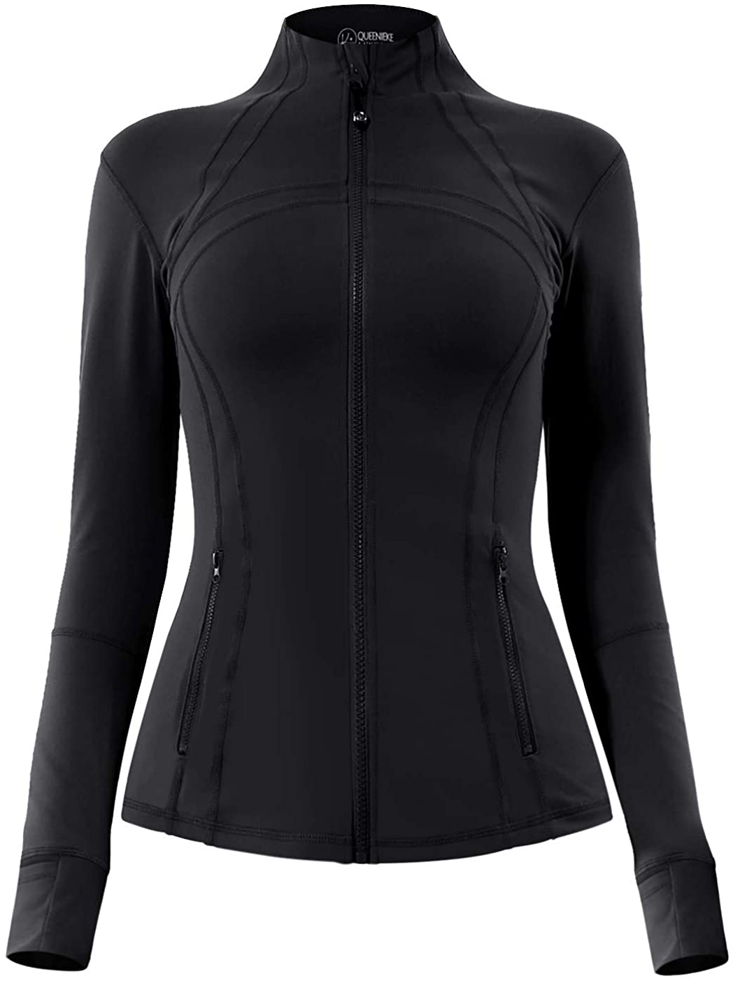 QUEENIEKE Womens Running Jacket Slim Fit and Cottony-Soft Handfeel Sports Tops with Full Zip Side Pocket 