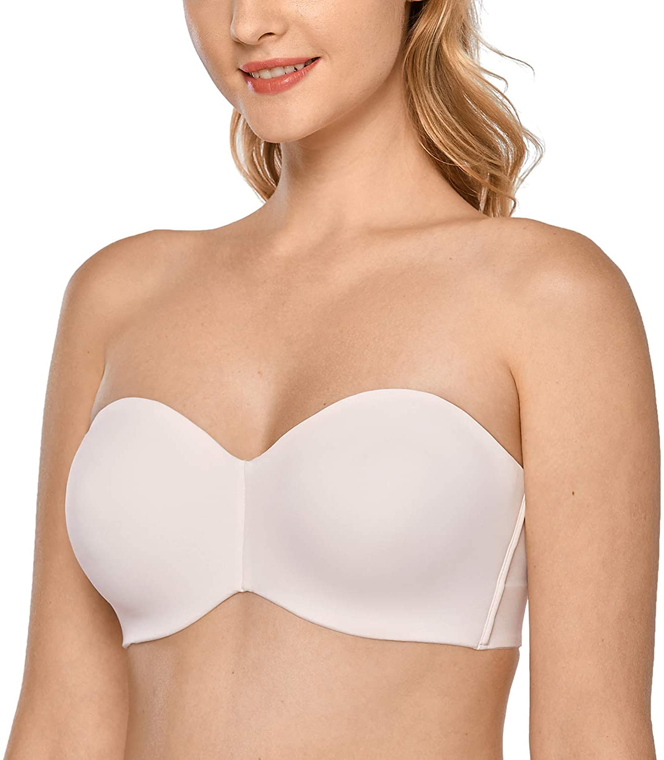 DELIMIRA Women's Strapless Bra Silicone-Free Minimizer Bandeau Plus Size  Unlined