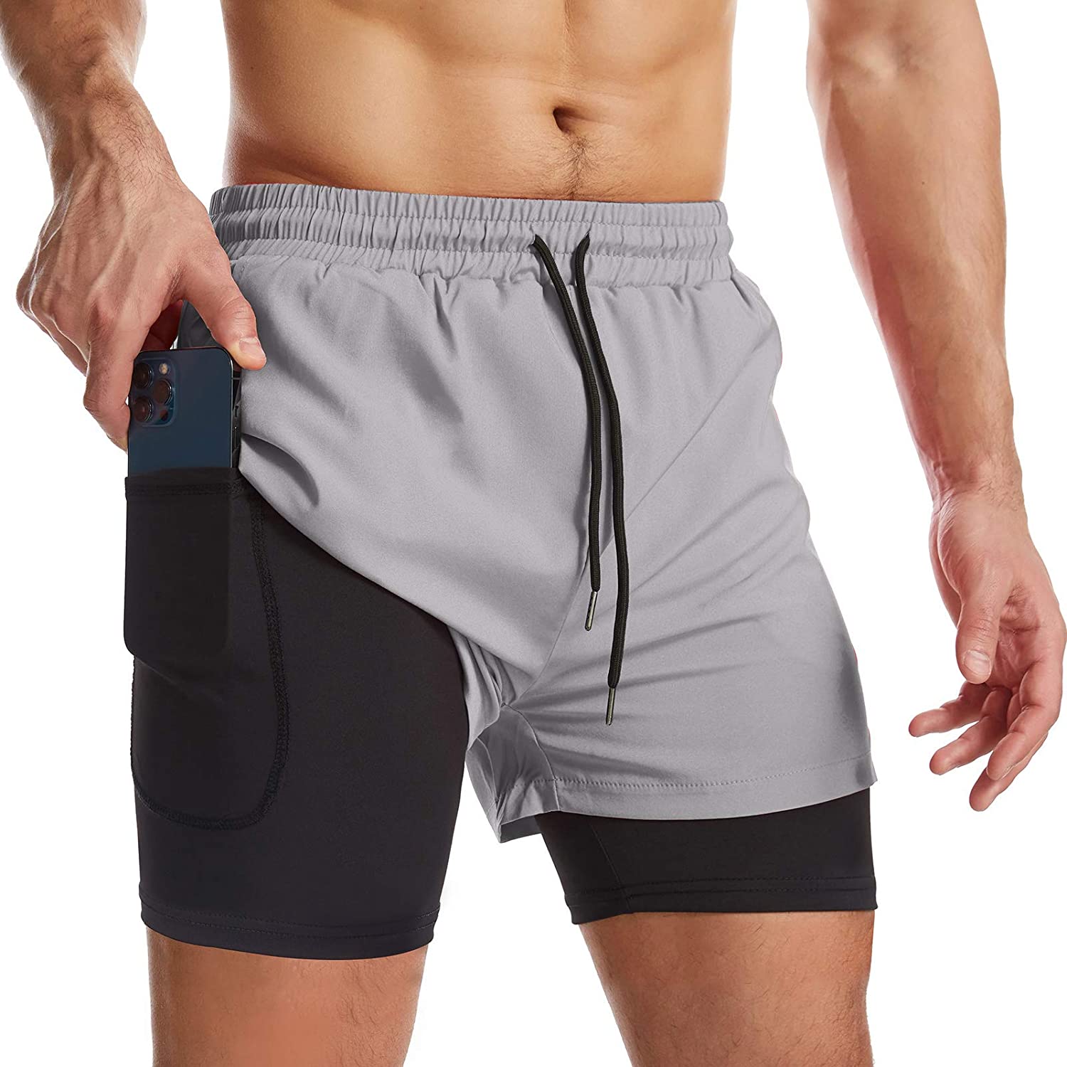 Surenow Mens 2 In 1 Running Shorts Quick Dry Athletic Shorts With Liner Workout 4071 Picclick
