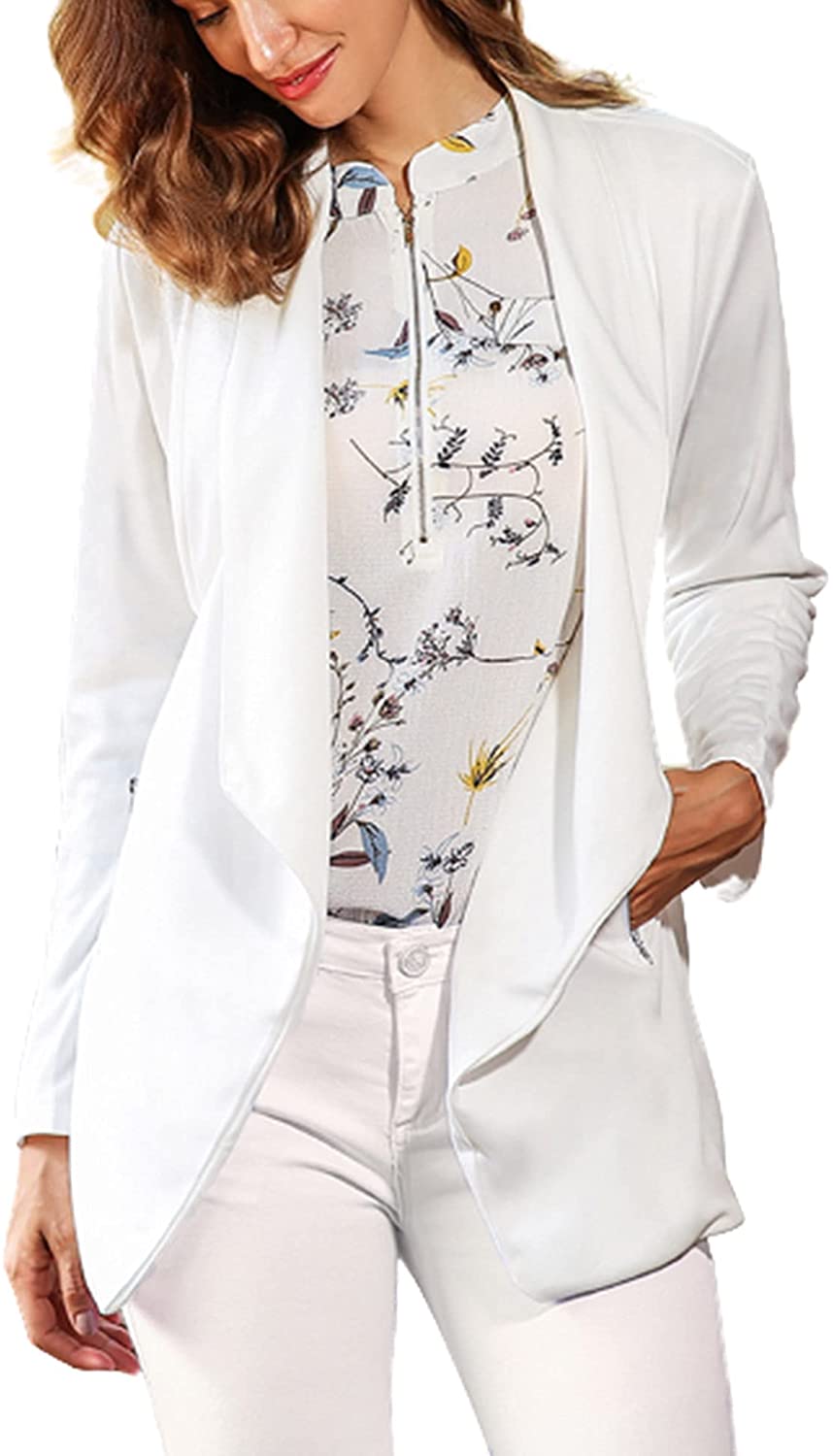 ELESOL Blazer Jackets for Women Long Sleeve Open Front Business Suit Jackets Boyfriend Blazer with Zipper Pockets S-XXL 