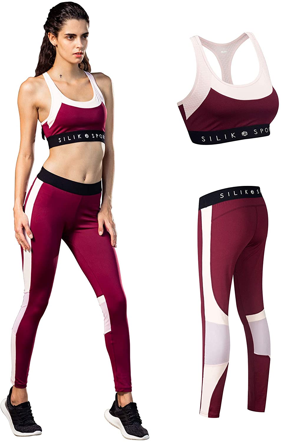SILIK Women 2 Piece Outfits Sports Bra Yoga Leggings Gym Workout Clothes Set  | eBay