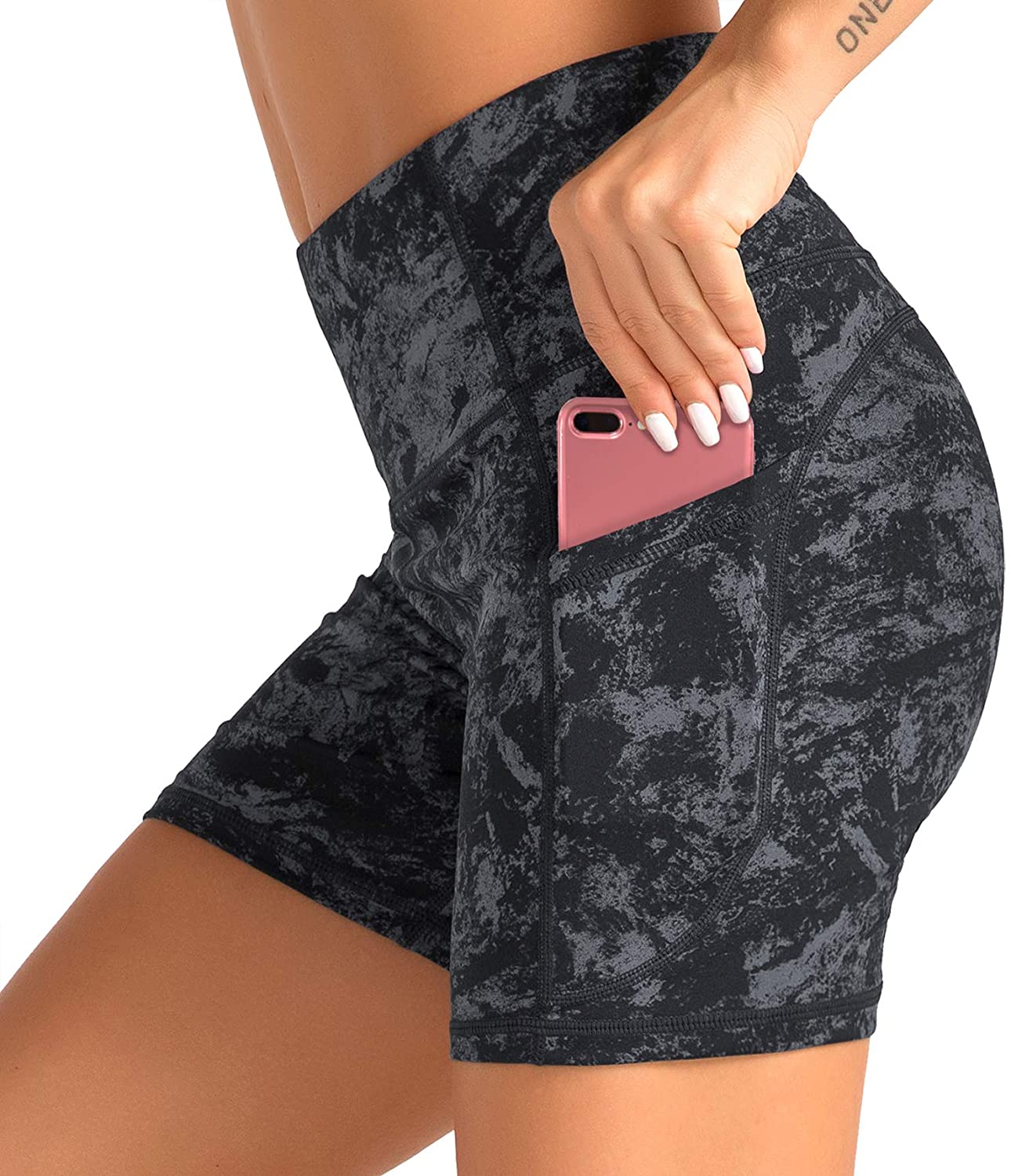Dragon Fit High Waist Yoga Shorts for Women with 2 Side Pockets Tummy Control Running Home Workout Shorts 