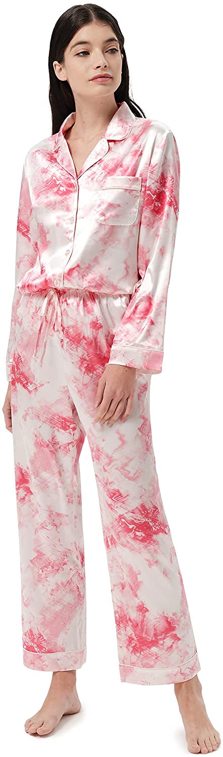 SIORO Silk Pajamas Women, Pajama Sets for Women, Long Sleeve Satin Pajama  Set, Button-Down Soft Sleepwear,S-XL.