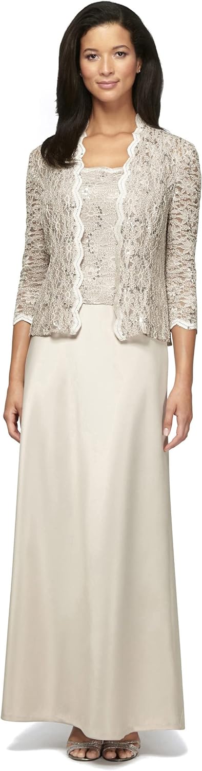 Alex Evenings Women's Two Piece Dress with Lace Jacket (Petite and