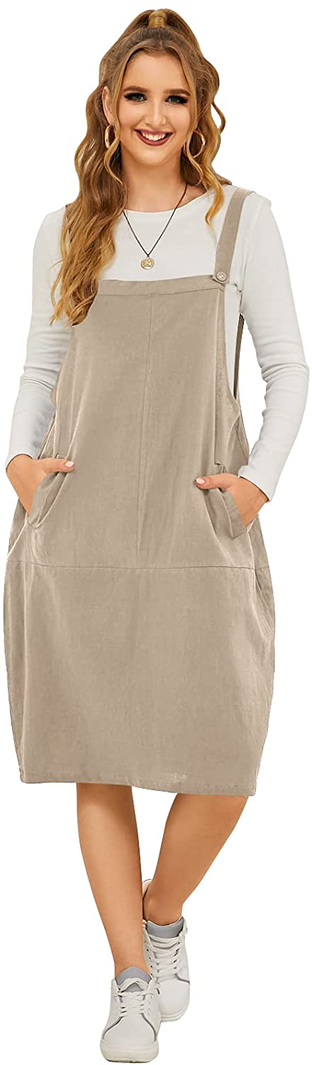 FLORHO Women Casual Spaghetti Overalls Loose Jumper Dress with Side Pocket | eBay