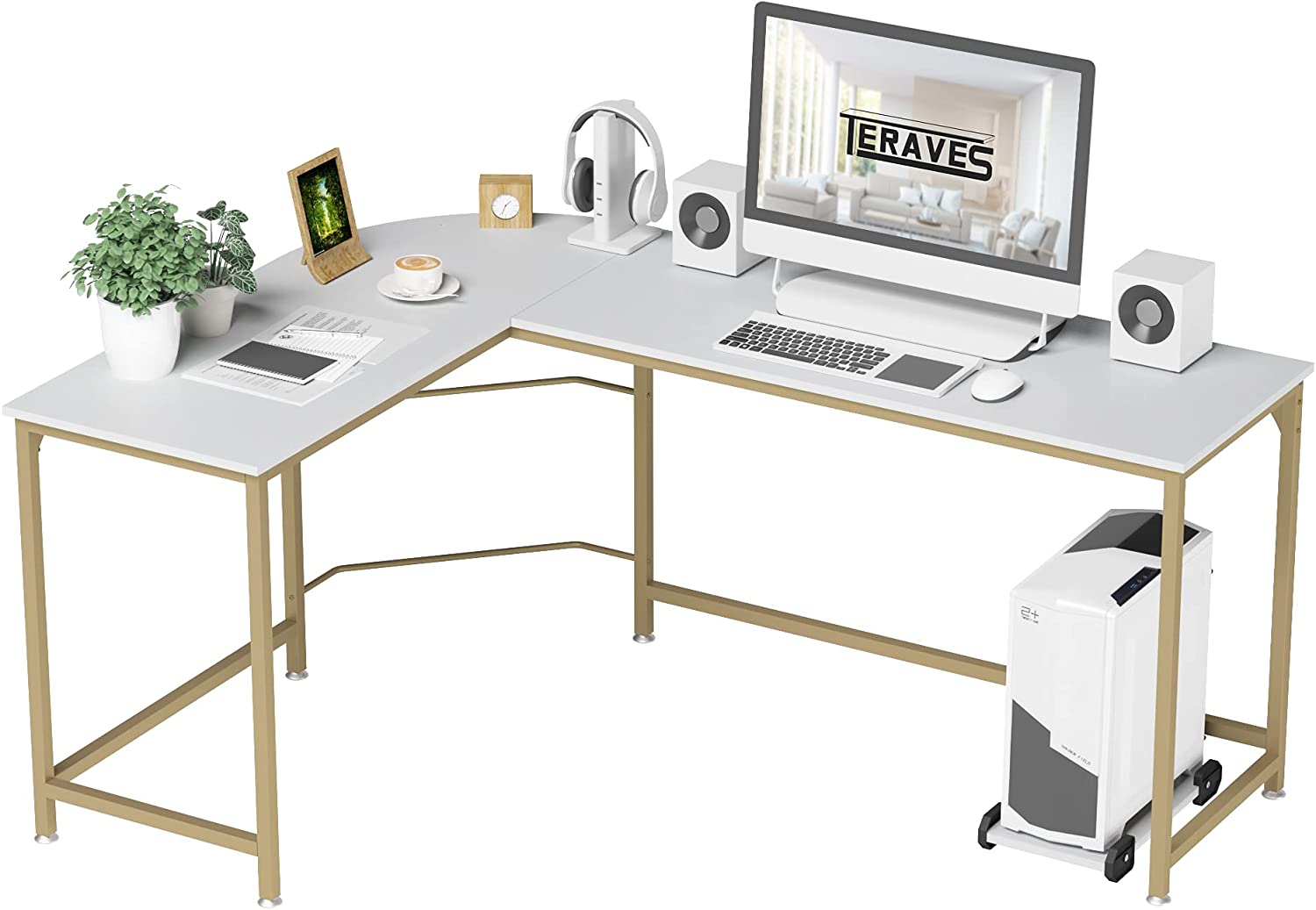 TERAVES REVERSIBLE L-SHAPED Desk Corner Gaming Computer Desk Office 