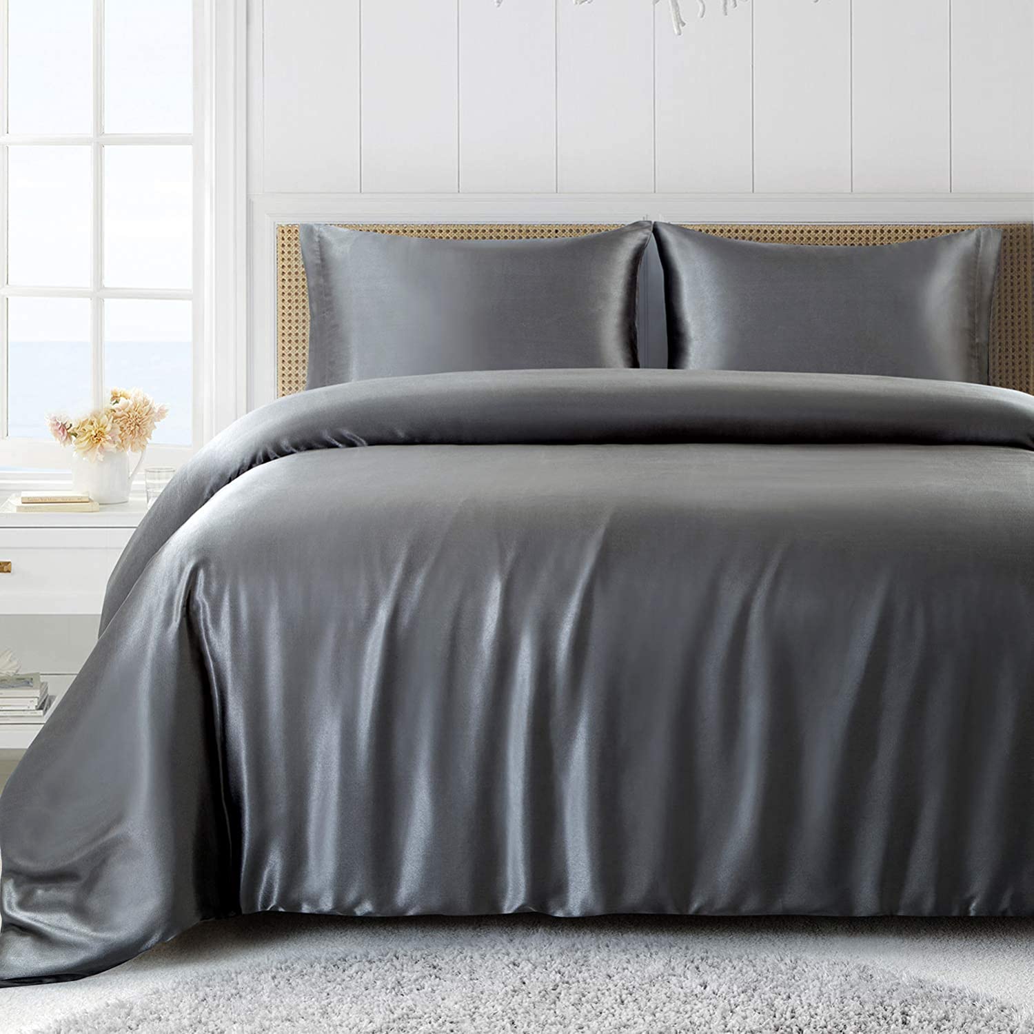 LUXURY Soft Silk Feel NAVY BLUE SATIN QUEEN Size Doona Duvet Quilt Cover Bed Set 