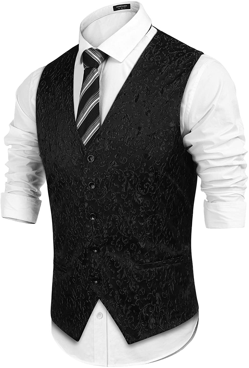 COOFANDY Mens Classic Paisley Floral Jacquard Waistcoat Wedding Tuxedo ...