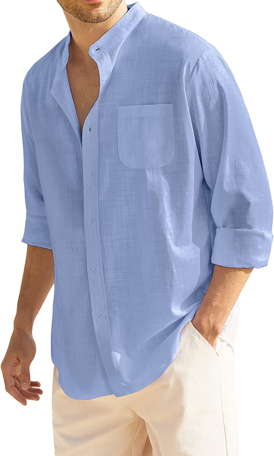  Men's Casual Summer Button Down Linen Shirts Short Sleeve  Cotton Beach Tops with Pocket Beige Medium : Clothing, Shoes & Jewelry