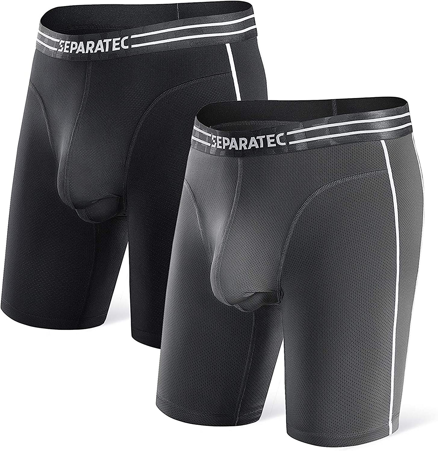 Separatec Men's Athletic Cool Mesh Fast Dry Long Leg Boxer Briefs Dual Pouch  Und