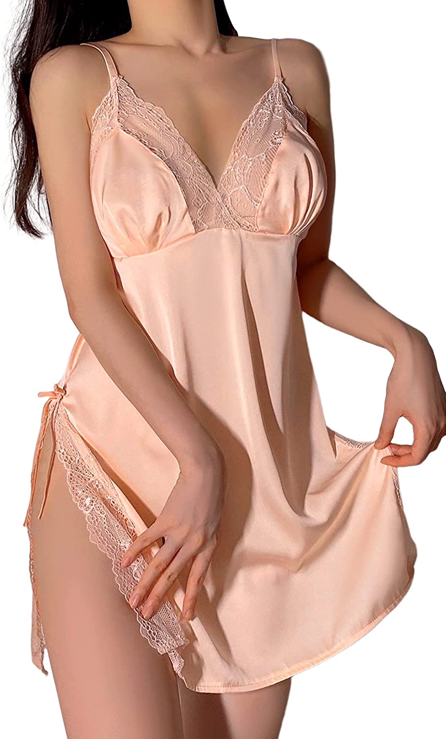 AmaMu Long Satin Sexy Nightgowns For Women, Slip Dress Satin Chemise  Lingerie For Women, Sexy V-Neck Babydoll Sleepwear Blue at  Women's  Clothing store