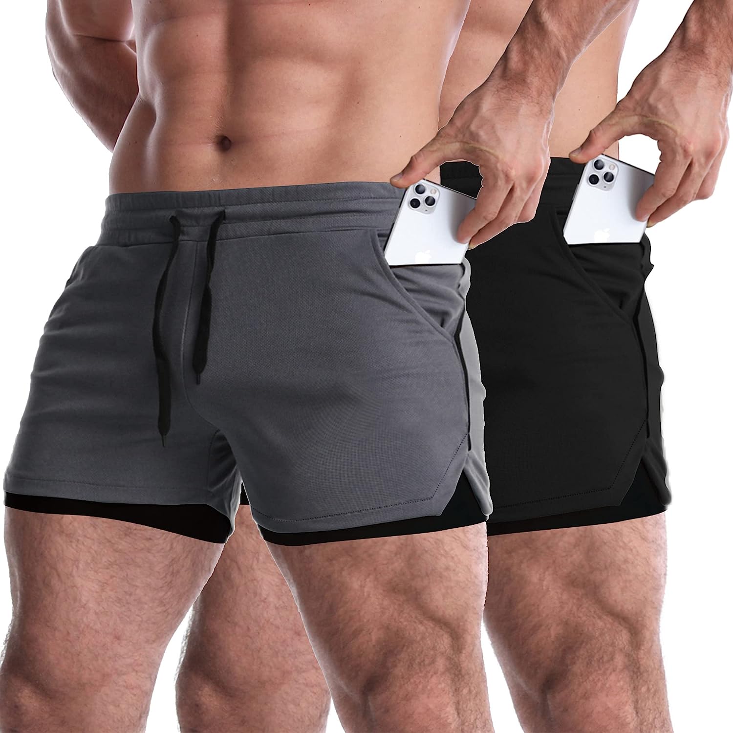 EVERWORTH Men's Solid Gym Workout Shorts Bodybuilding Running Fitted  Training Jogging Short Pants with Zipper Pocket 3 Colors