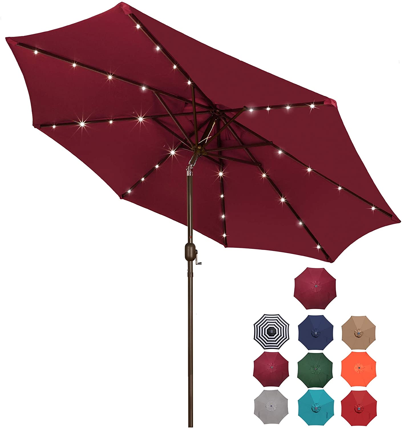 Blissun 9 ft Solar Umbrella, 32 LED Lighted Patio Umbrella, Table