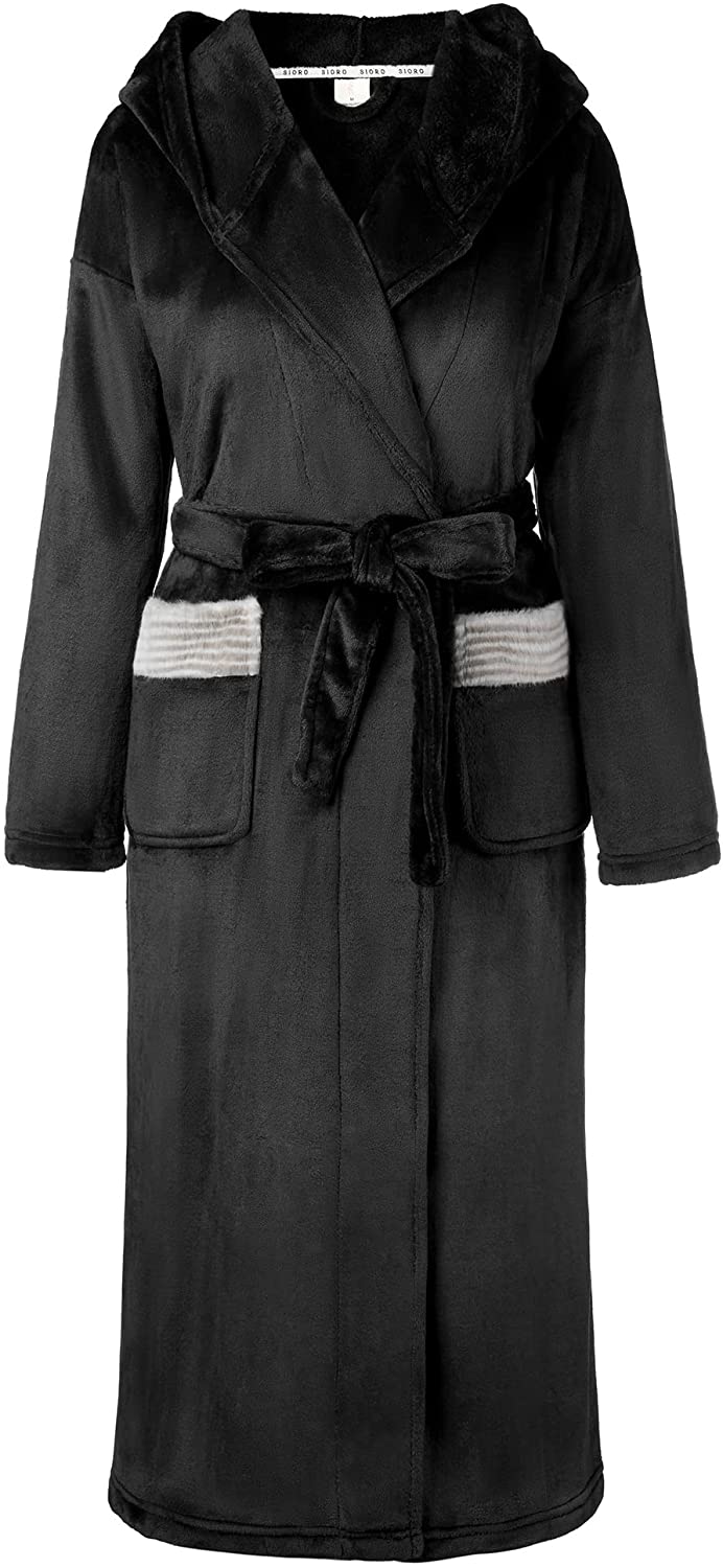 thumbnail 13  - SIORO Womens Plush Robe with Hood, Long Flannel Fleece Bathrobe for women Warm a