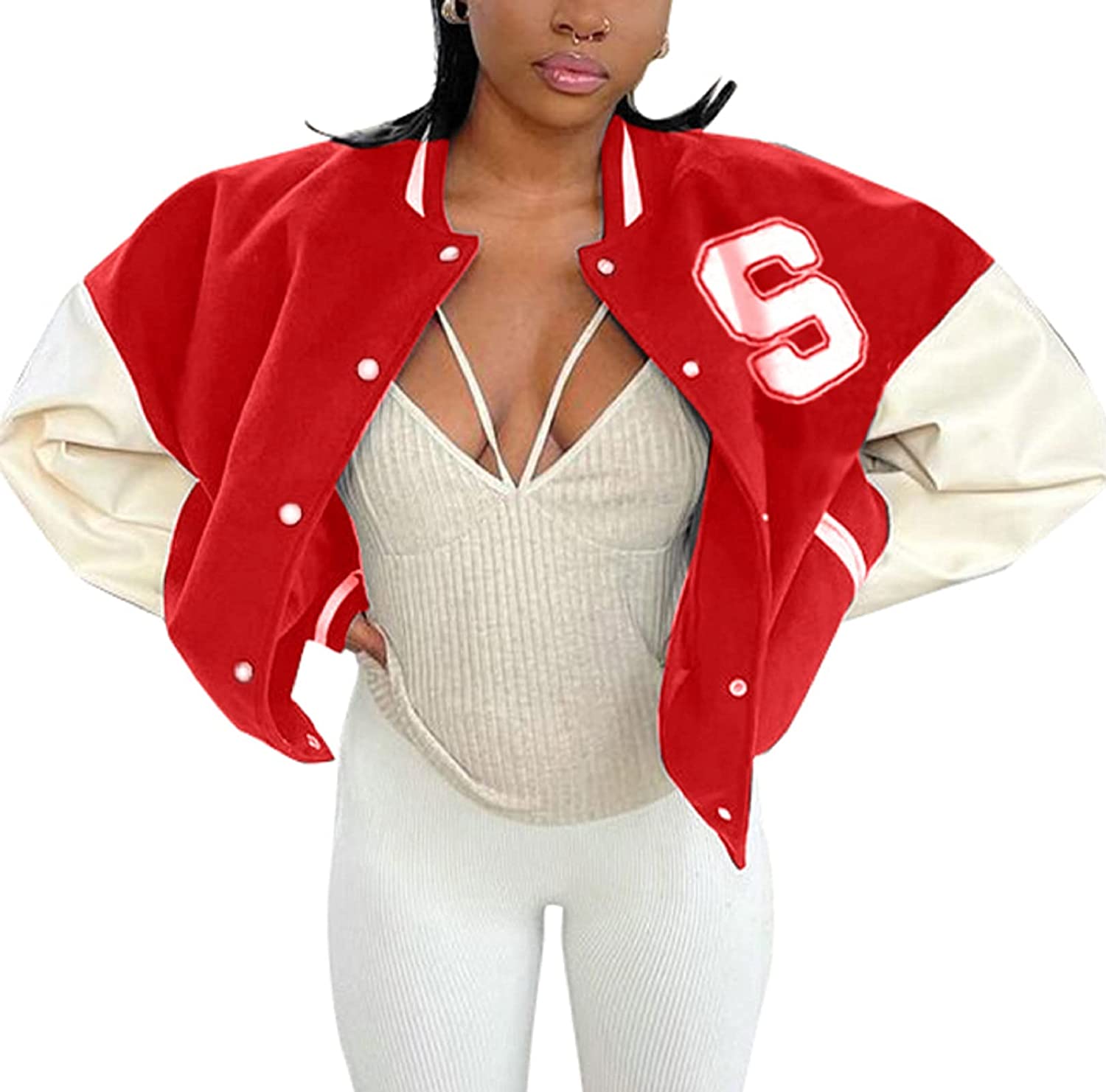 Women\'s Oversized Casual Varsity Jackets Vintage Letter Print Bomber Jacket  Urba | eBay