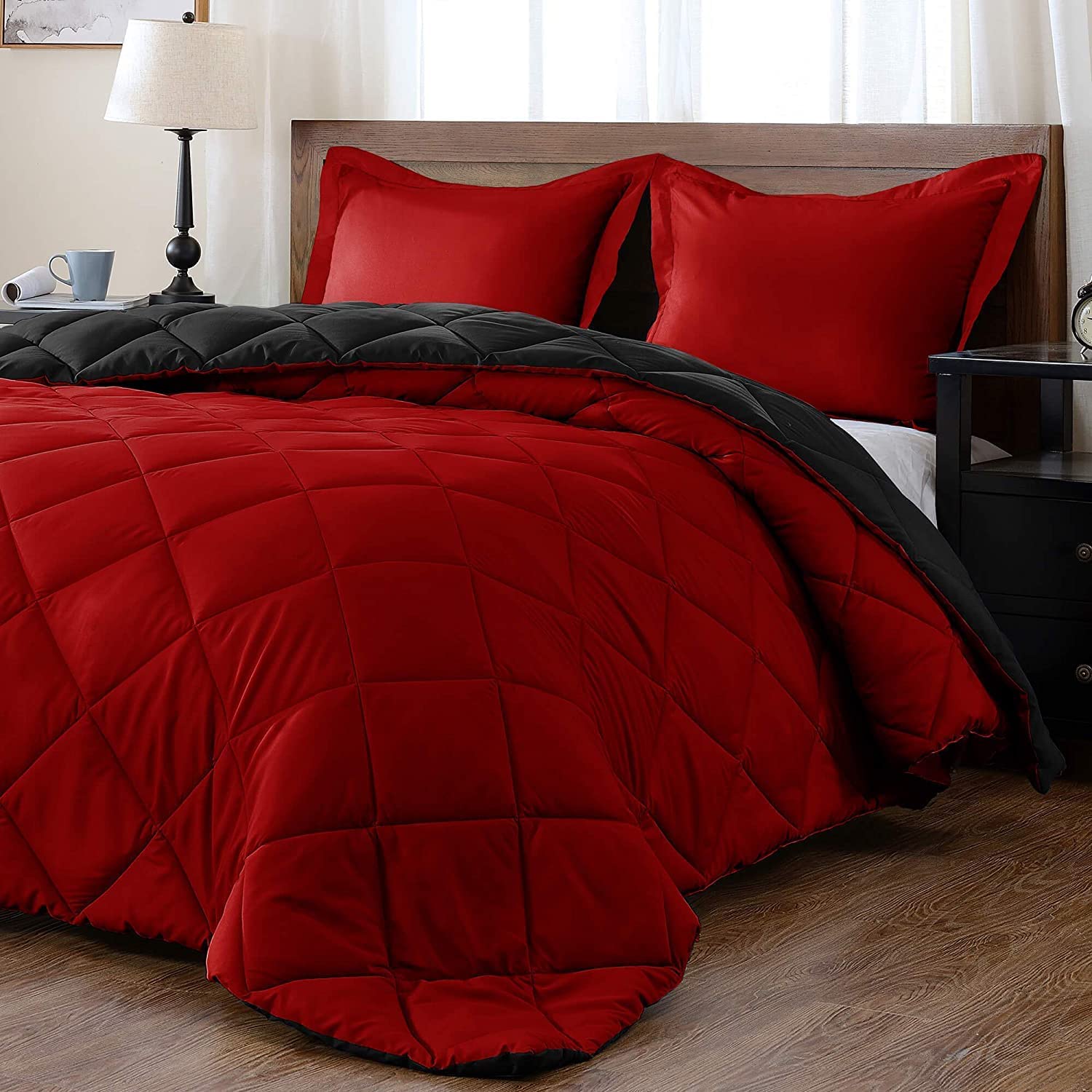 Parsonage Microfiber Reversible 3 Piece Comforter Set Rosalind Wheeler Color: Red, Size: King Comforter + 2 King Shams