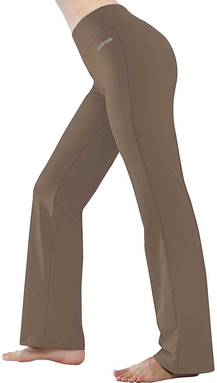Long Bootleg Flare Pants HISKYWIN Inner Pocket Yoga Pants 4 Way Stretch Tummy Control Workout Running Pants 