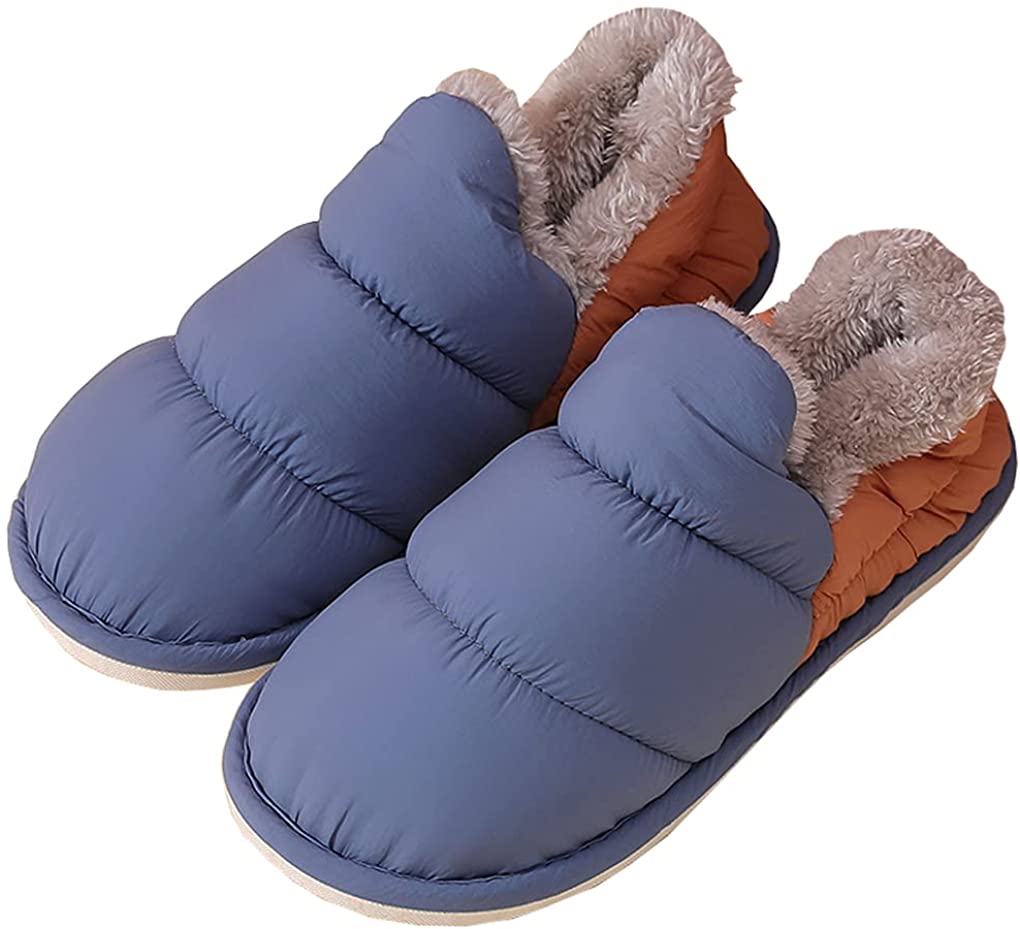 Emubody Women Soft Warm Short Plush Bowknot Round Point Home Slippers Winter House Indoor Anti Slip Closed Toe Cotton Slippers 