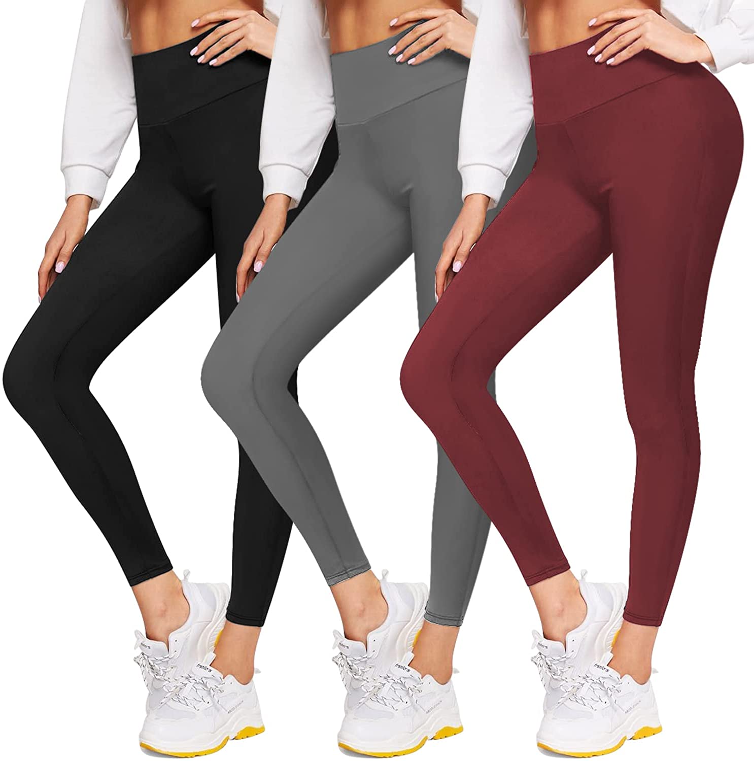 4 Pack Leggings for Women Butt Lift High Waisted Tummy Control No  See-Through Yoga Pants Workout Running Leggings