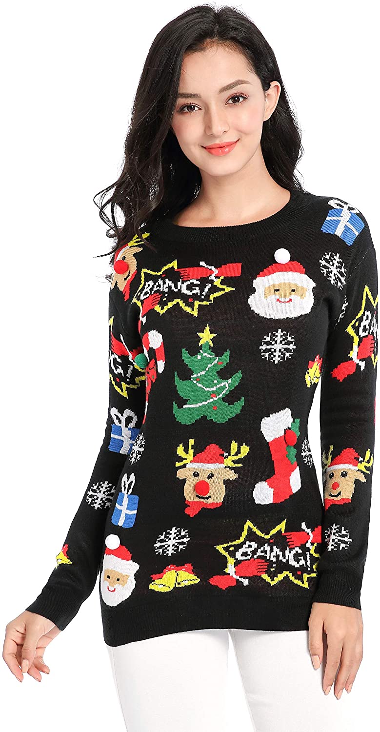 v28 Varied Ugly Christmas Sweater for Women Funny Reindeer Knit Sweaters Dress 