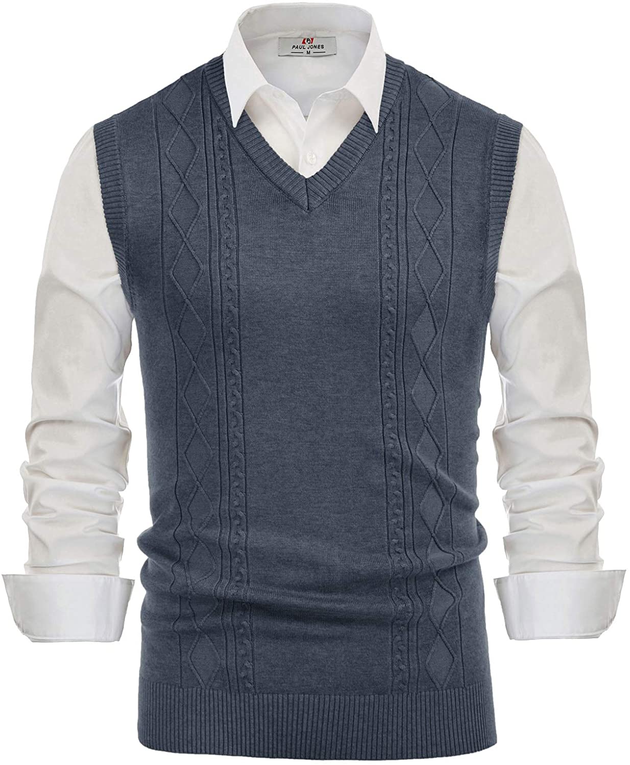 PJ PAUL JONES Men's V Neck Sweater Vest Cable Knitted Pullover Sweaters Vest