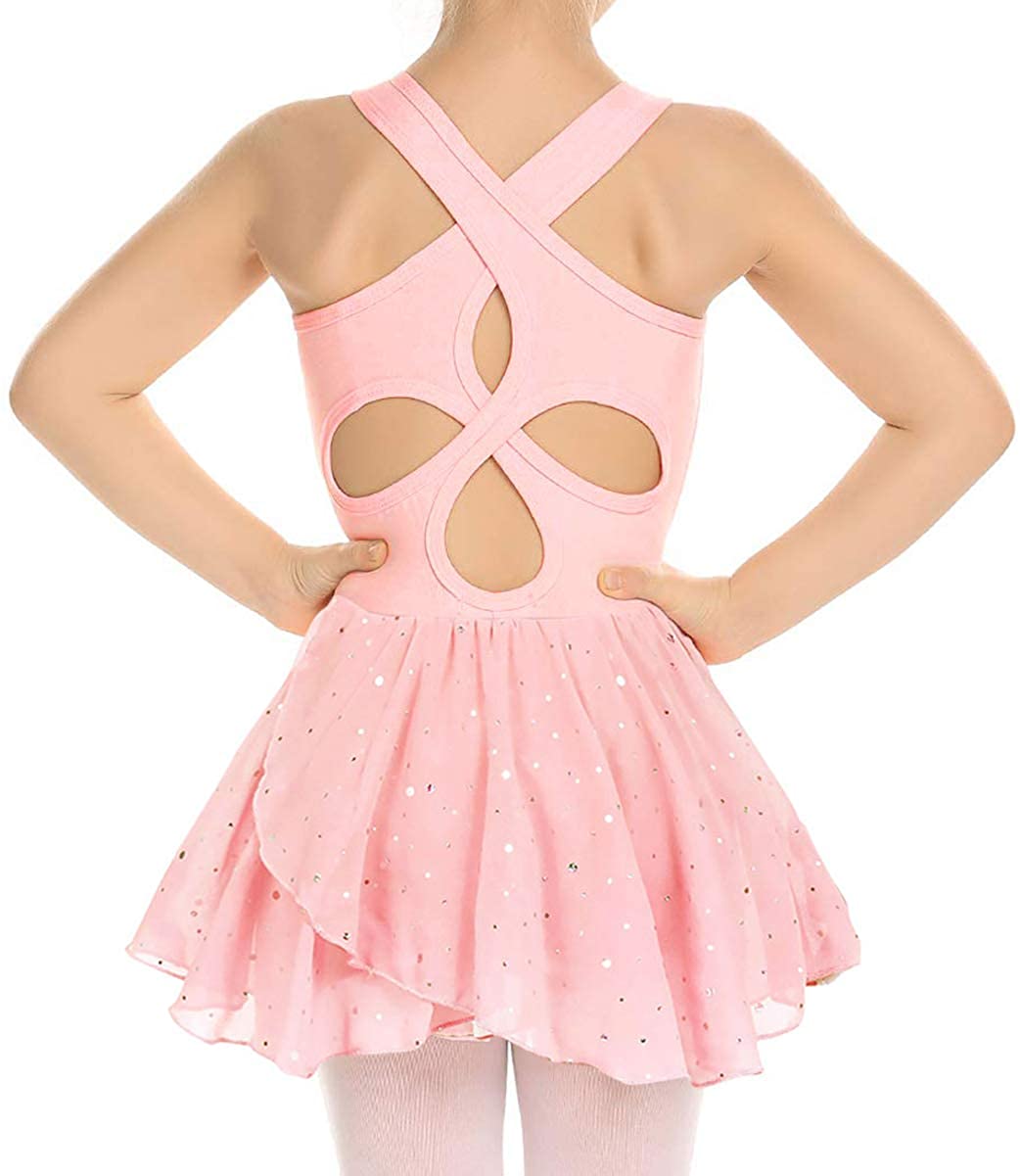 Move Dance Girls Ballet Dance Dress with Hollow Back Sparkle Tutu Skirted Leotard for 3-9 Years 