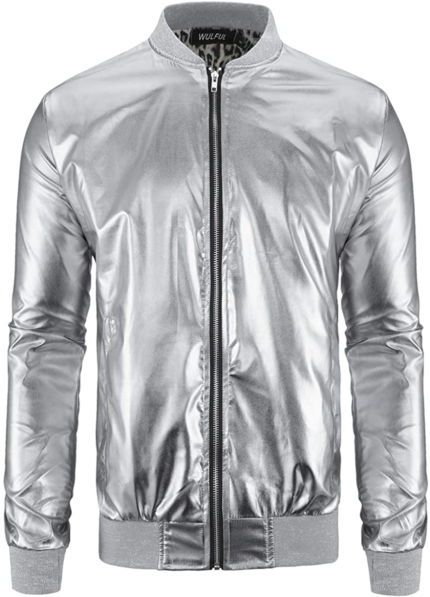 Buy WULFUL Men Metallic Party Nightclub Jackets Gold Halloween Zip Up  Baseball Bomber Jacket at