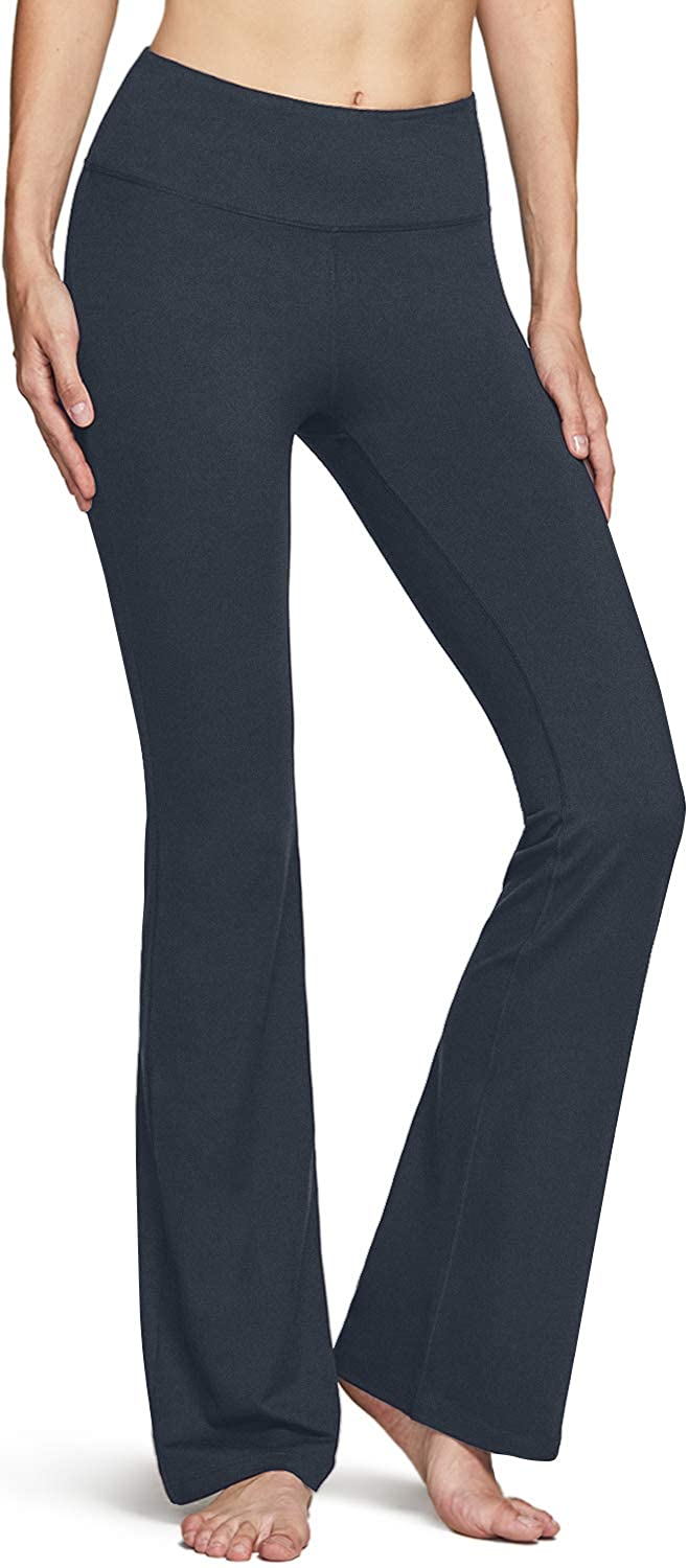 TSLA Yoga Pants Mid-Waist/High-Waist Tummy Control w Side/Hidden Pocket Series - Abstract Black Size 10-12_Hip41-43 Inch Zen Yoga fyp58 Large 