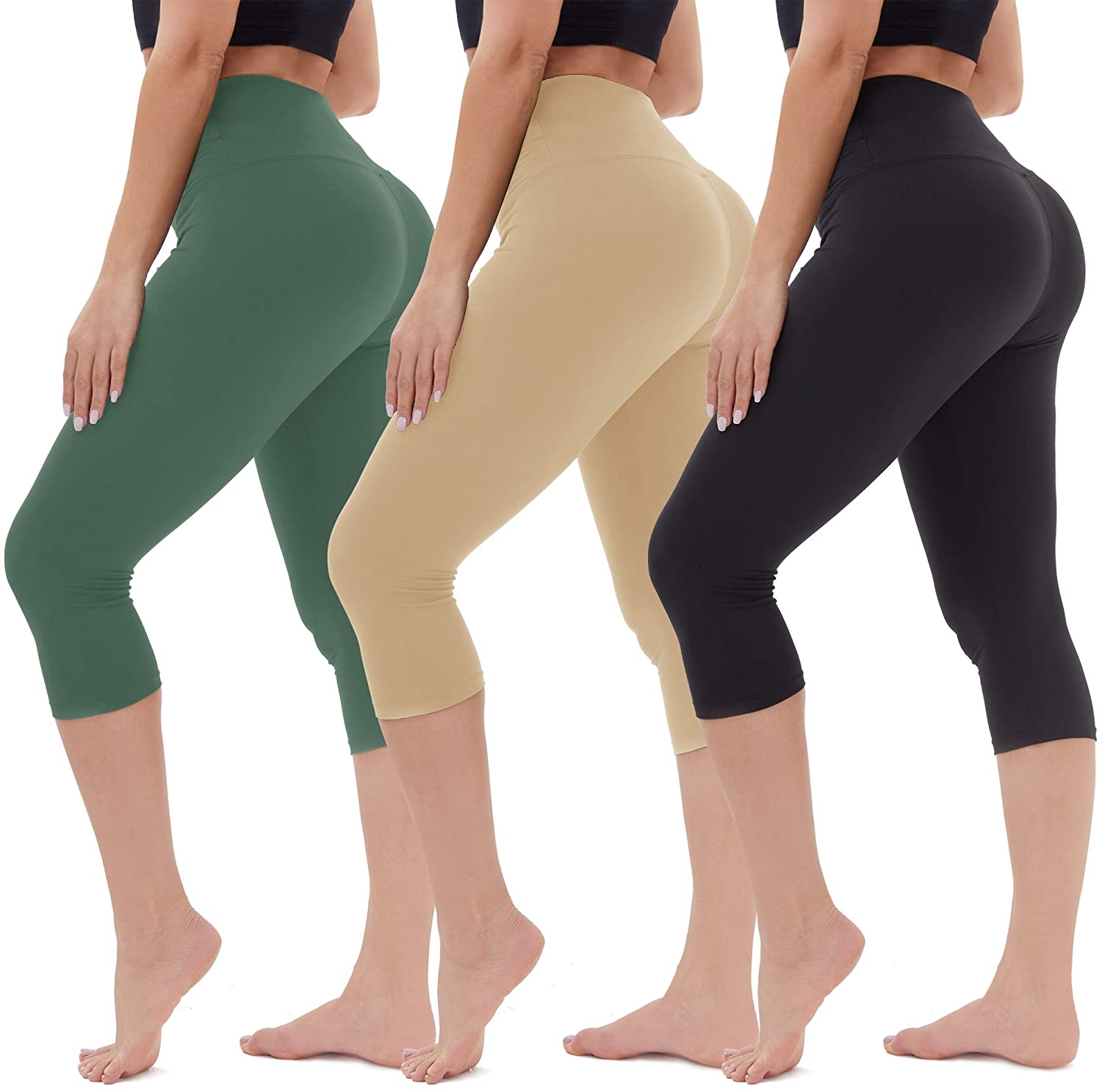 TNNZEET High Waisted Capri Leggings for Women - Soft Tummy Control