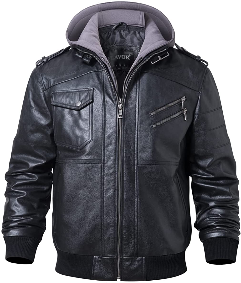 New Men's Brown Leather Jacket Genuine Leather Men Motorcycle With  Removable Hood Warm For Men MXGX317