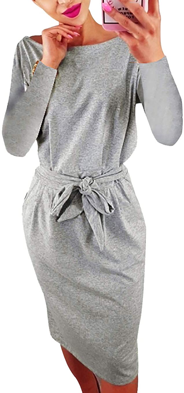 PRETTYGARDEN Women's 2020 Casual Long Sleeve Party Bodycon Sheath Belted  Dress w | eBay