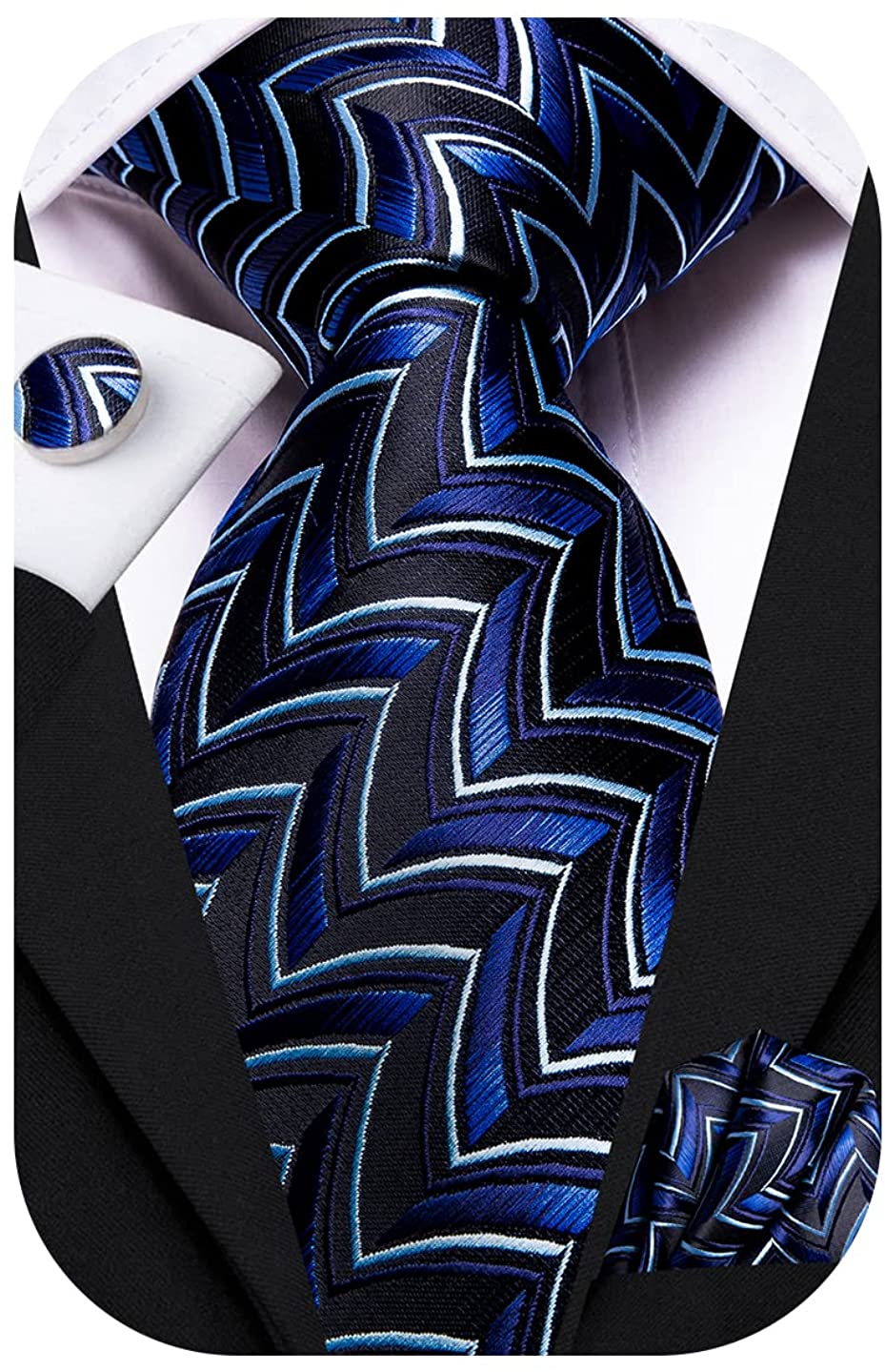 Dubulle Mens Ties Set Woven Paisley Stripes Necktie Handkerchief Cufflinks Wedding Business Tie