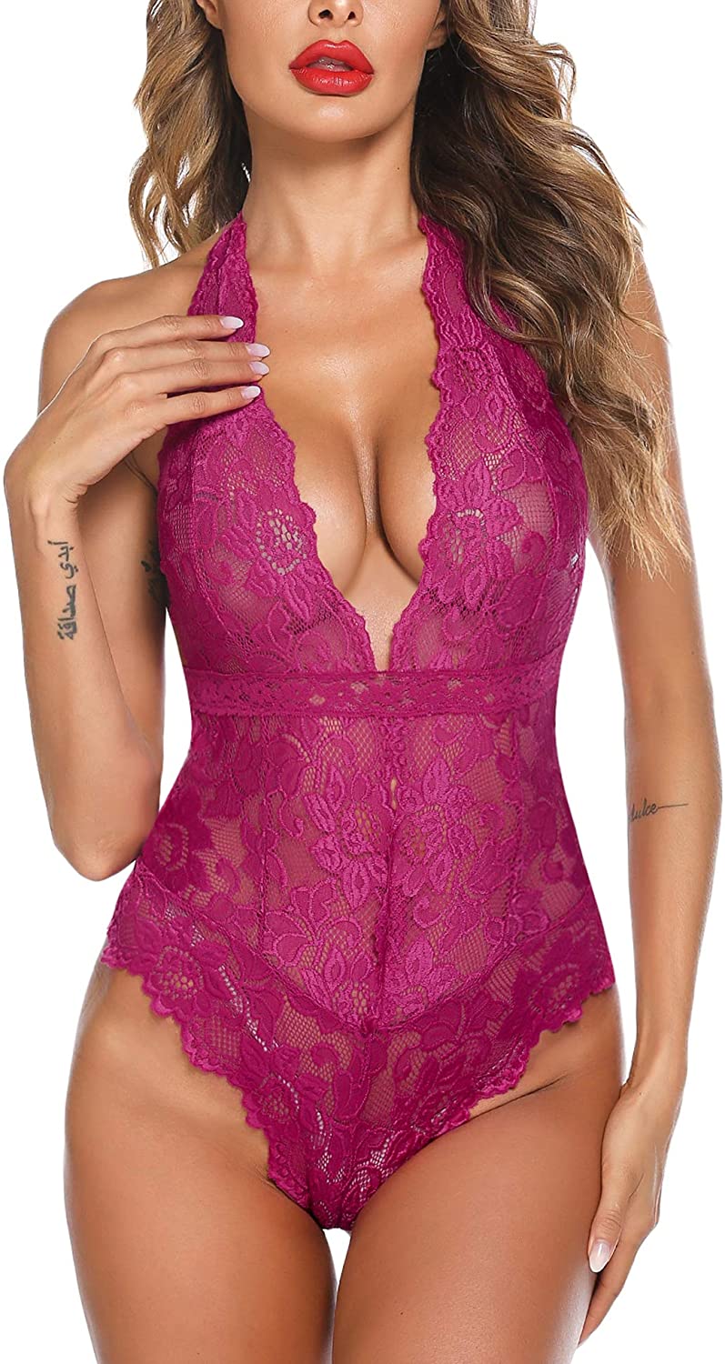 ADOME Women One Piece Lingerie Snap Crotch Bodysuit Lingerie Lace Teddy