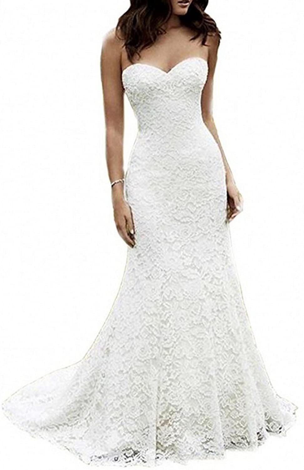 SIQINZHENG Women's Sweetheart Full Lace Beach Wedding Dress Mermaid Bridal  Gown | eBay