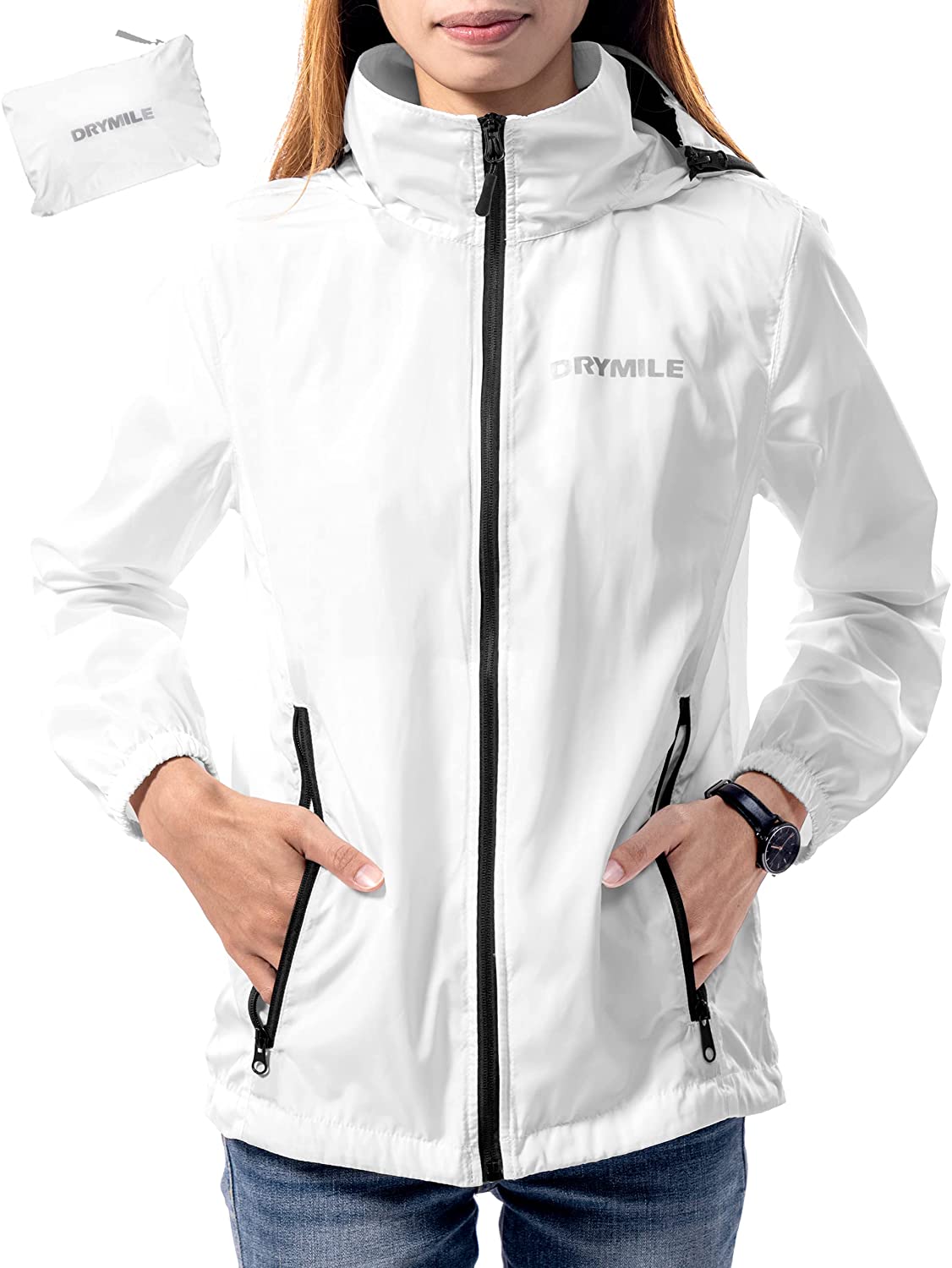 Packable Hooded Water Resistant Windbreaker DRYMILE Excursion Women's Lightweight Jacket with Face Shield
